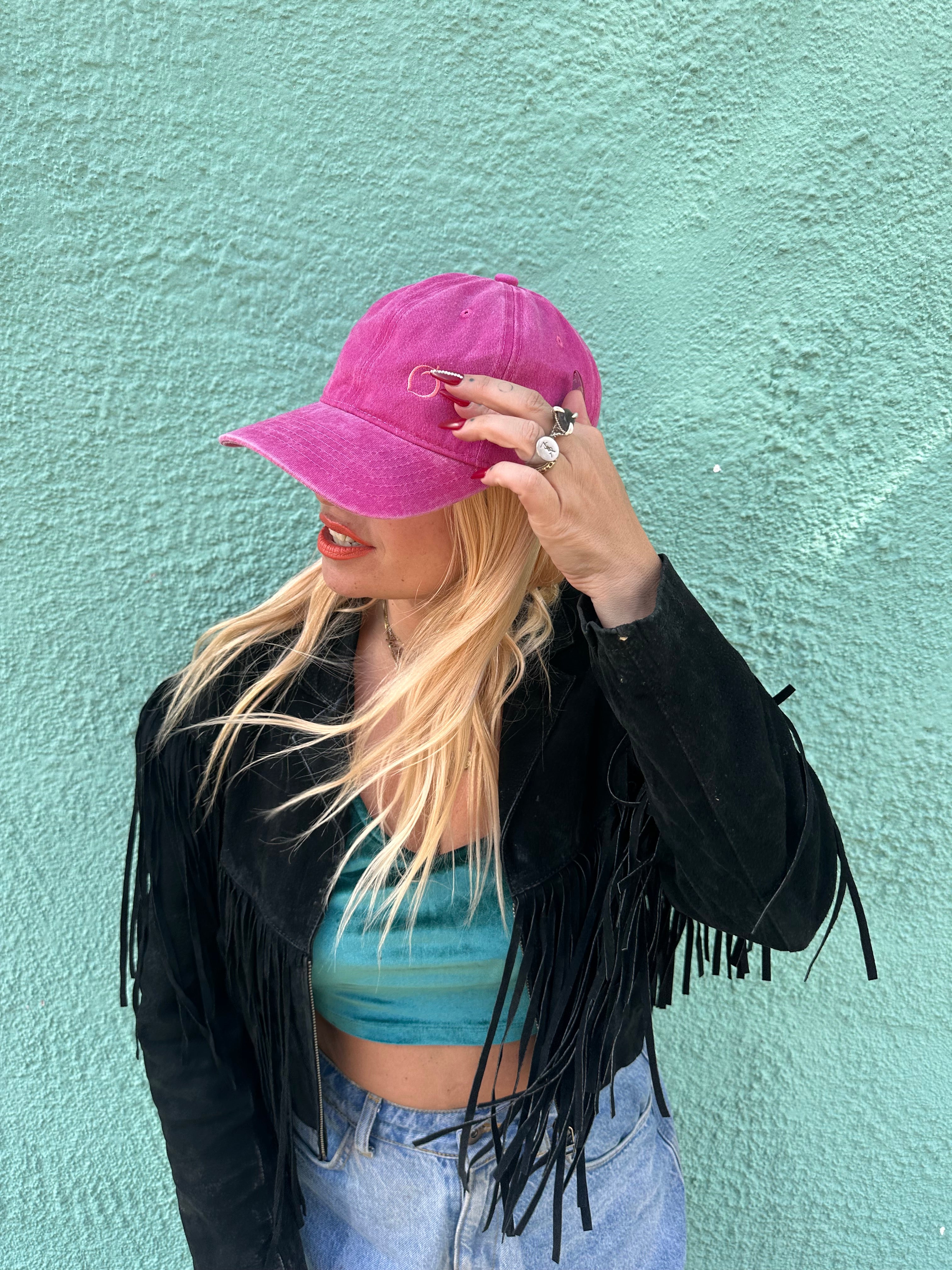 Silky lined baseball cap in hot pink