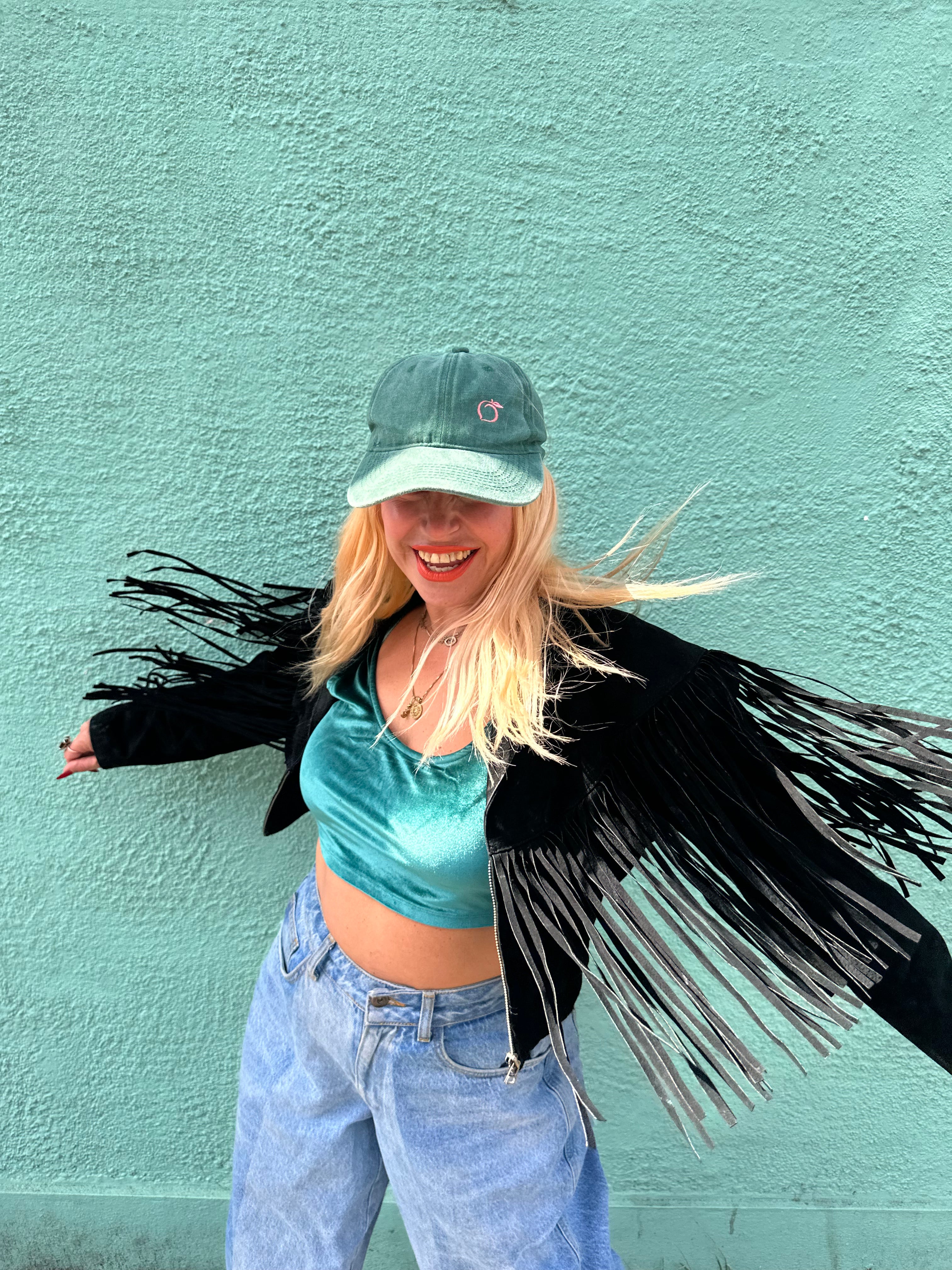 Silky lined baseball cap emerald green