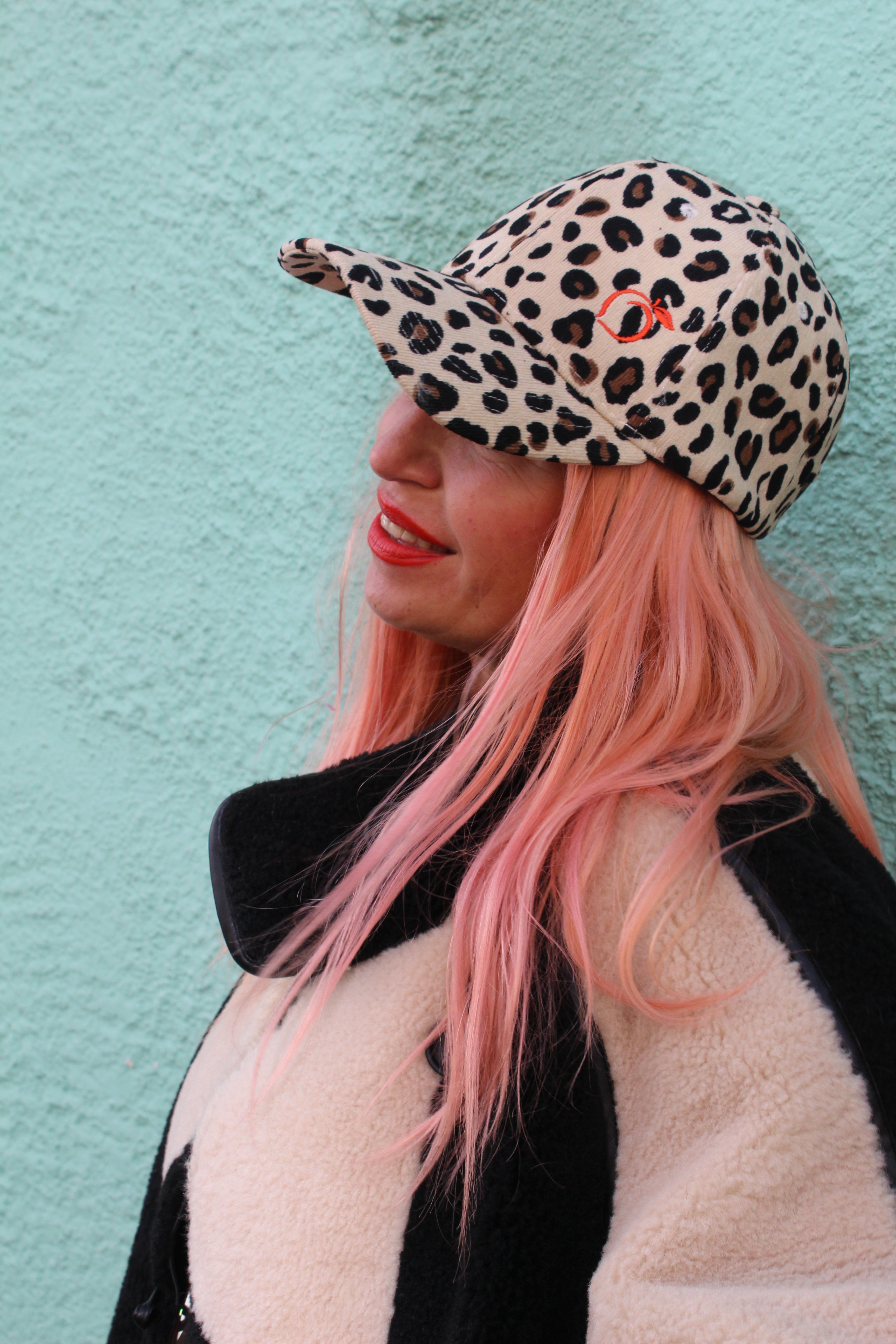 Proud peach leopard print silky lined baseball cap
