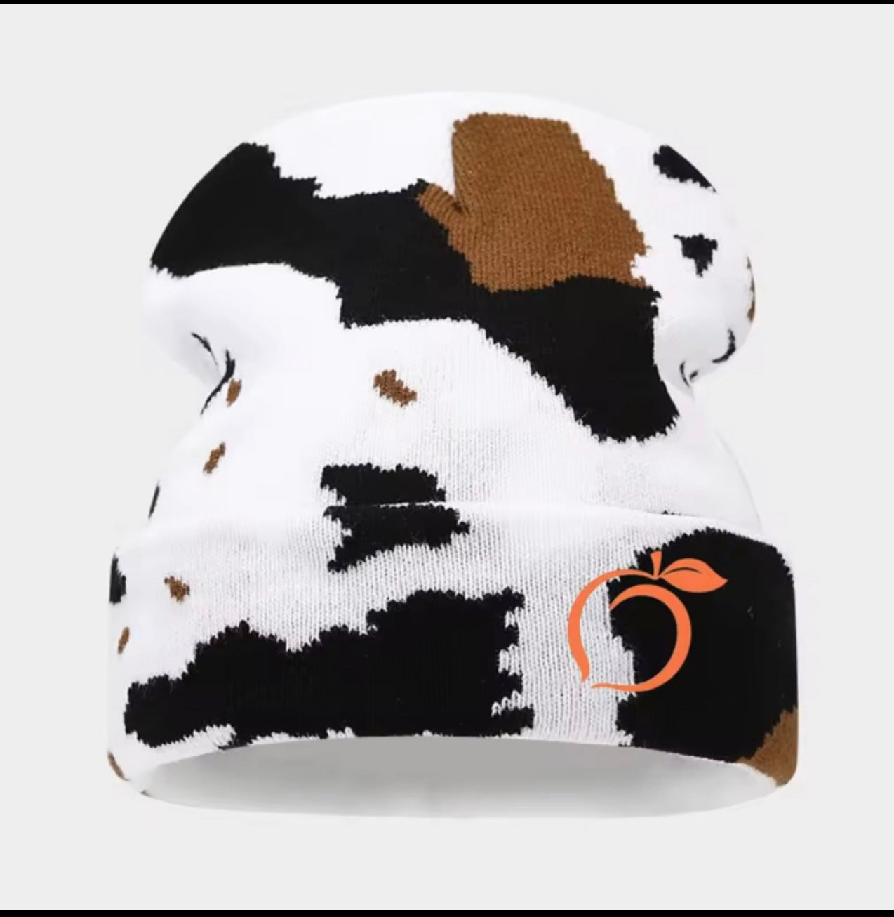 Silky lined beanie in cow print