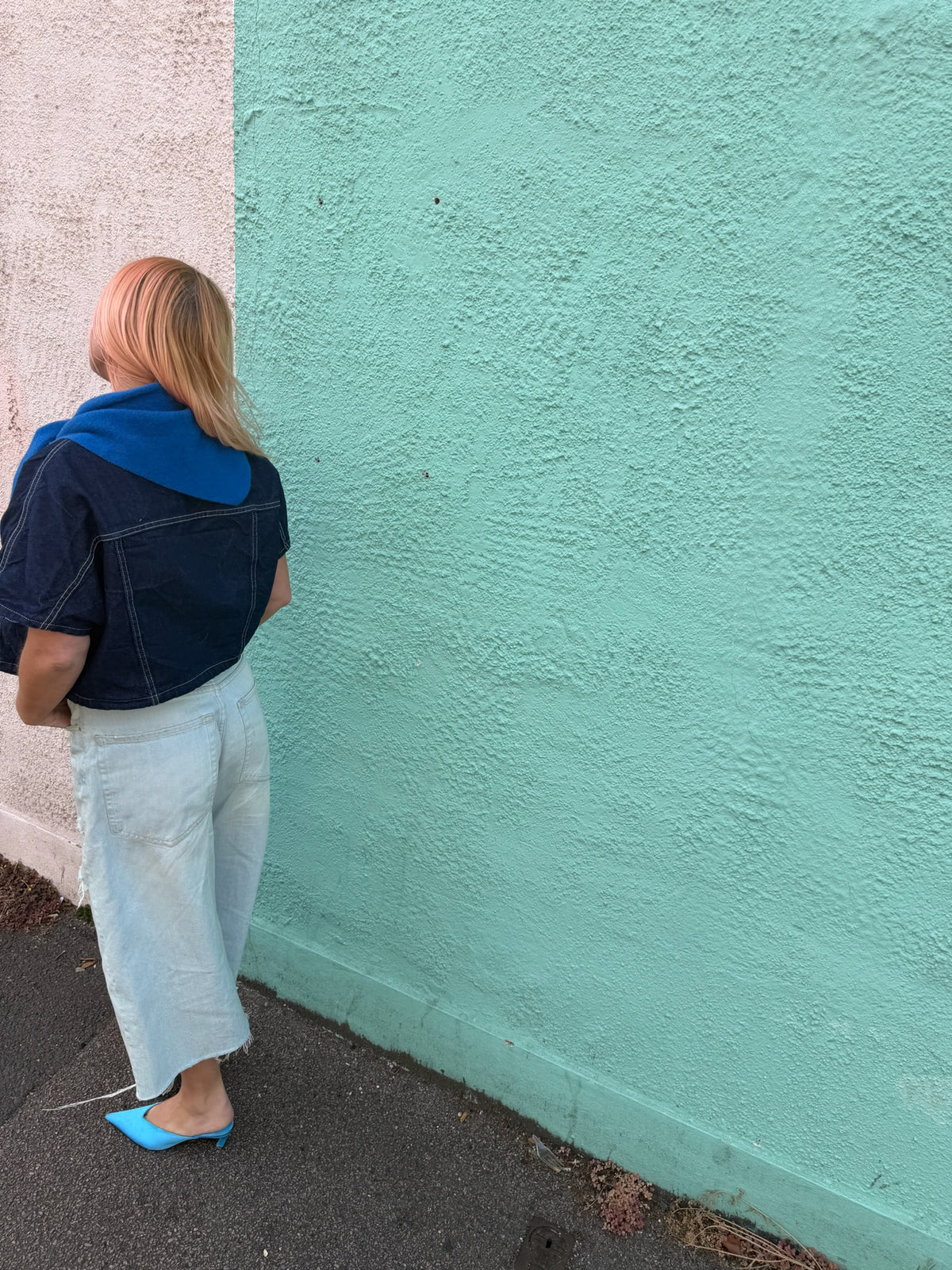 Proud Peach Cashmere Triangle Scarf in Cobalt Blue