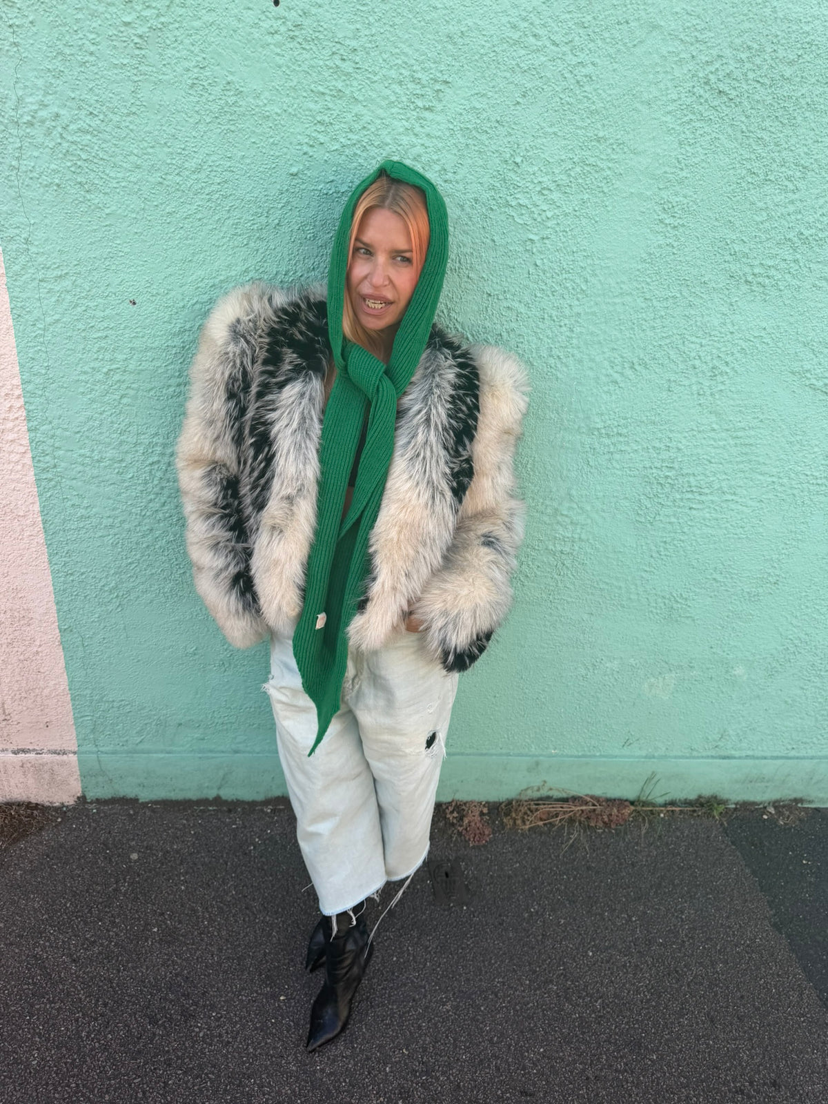The Silky Lined Hood Scarf in emerald green