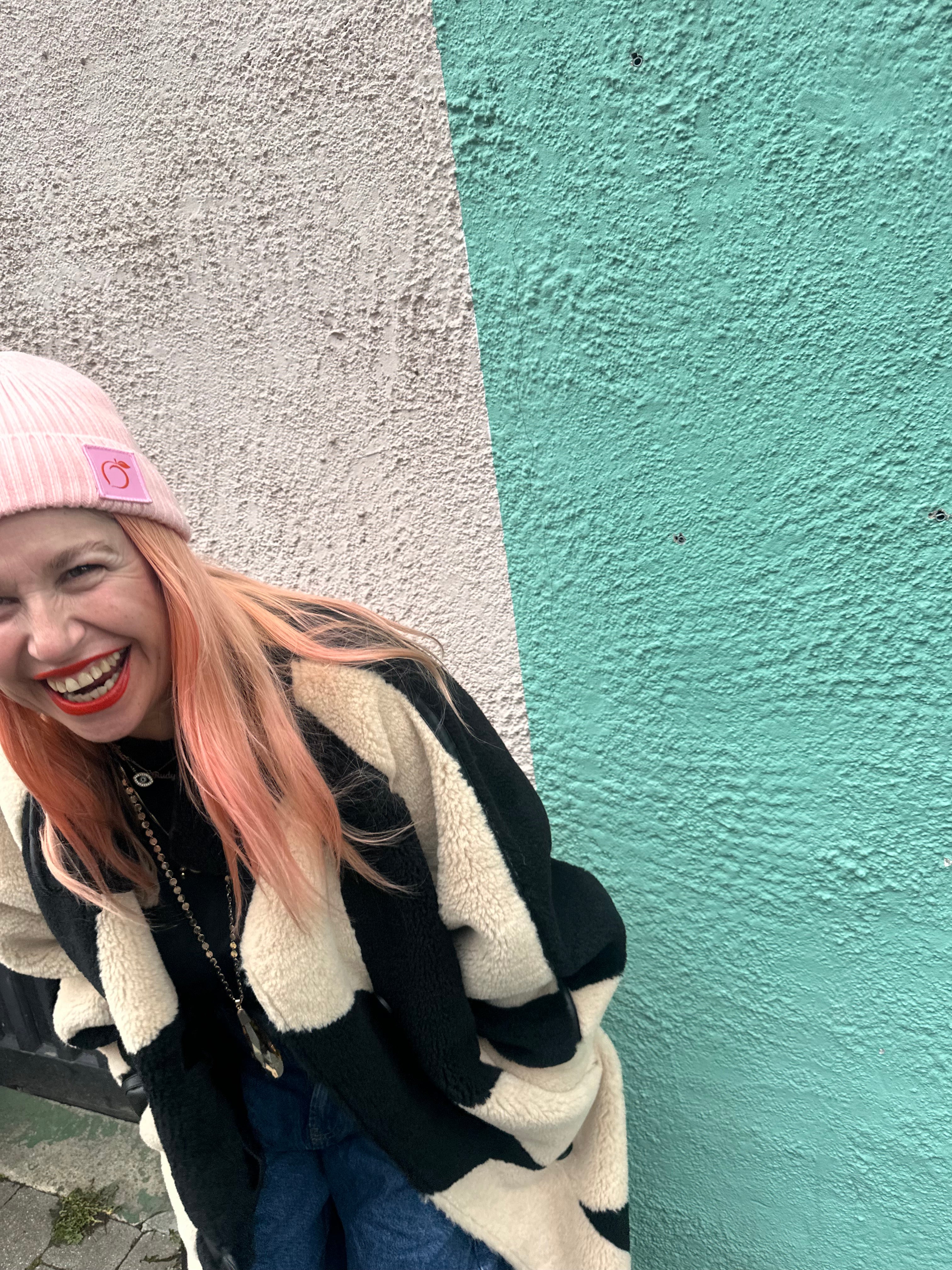 Silky lined beanie in baby pink