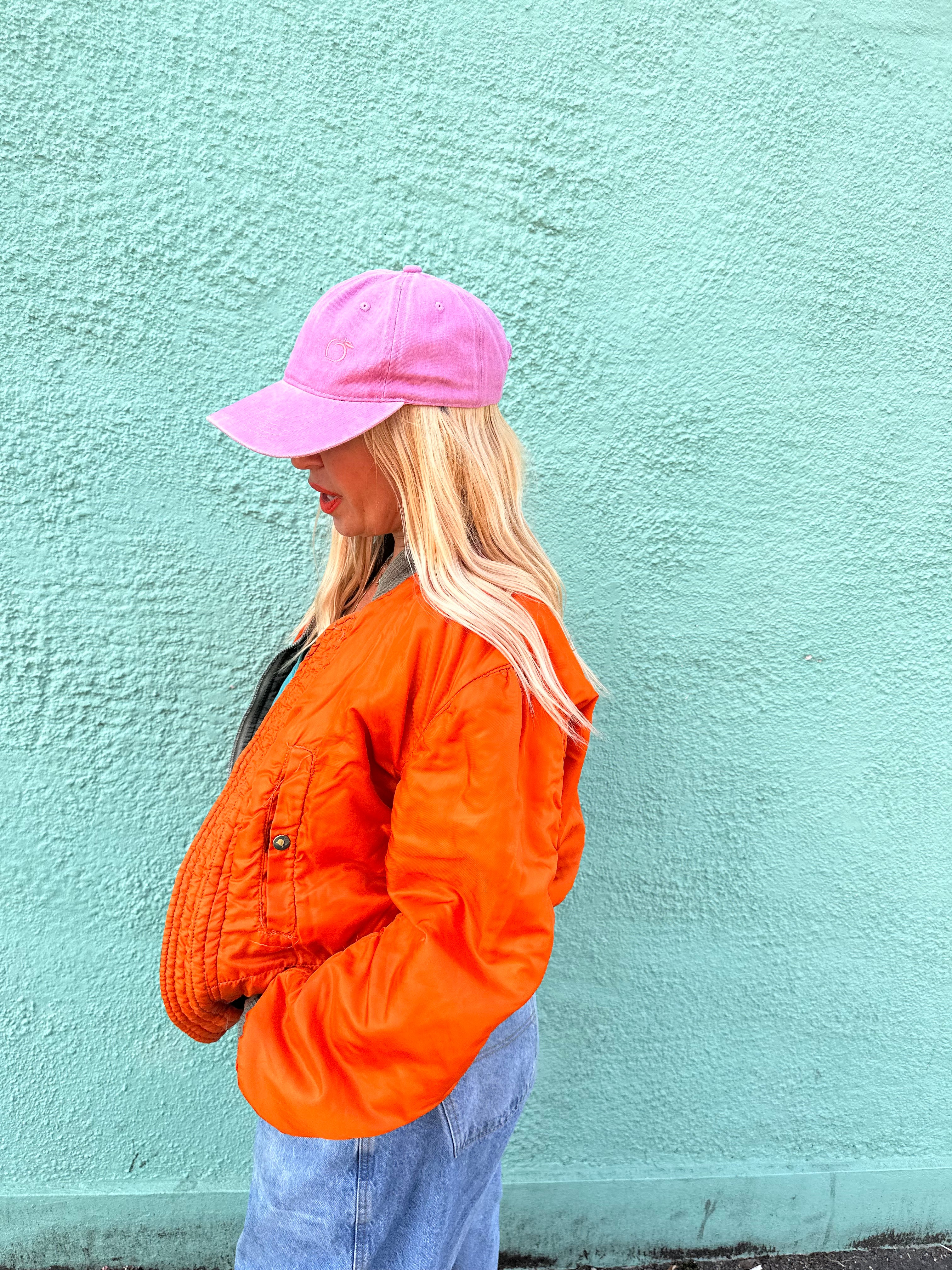 silky lied baseball cap in baby pink