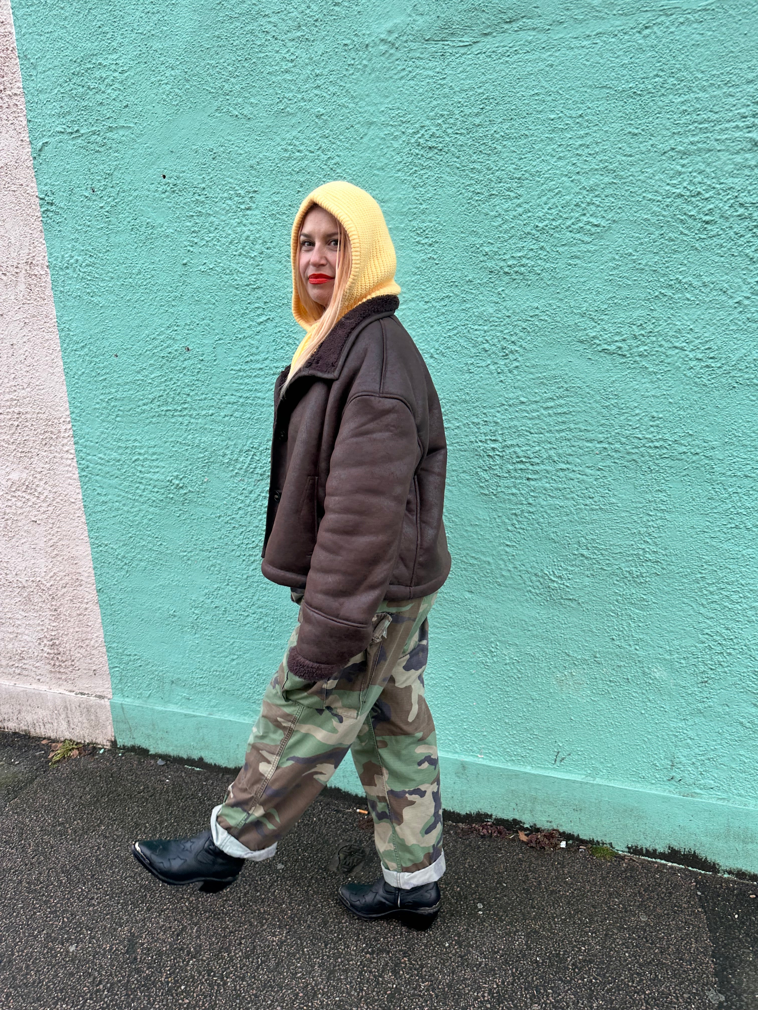 The its proud peach silky lined snood in butter yellow