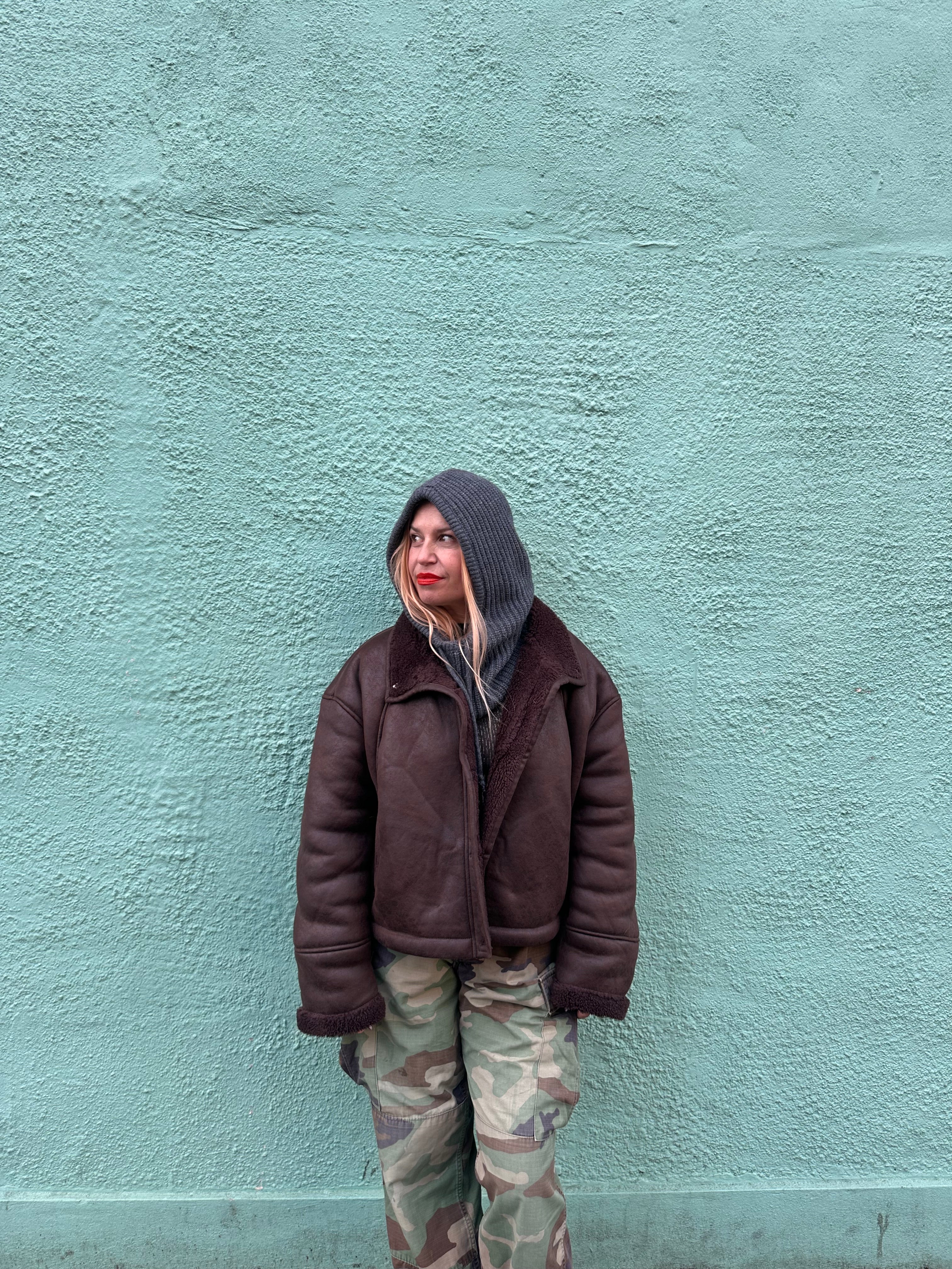 The its proud peach silky lined mohair blend snood in slate grey pre order one week turnaround