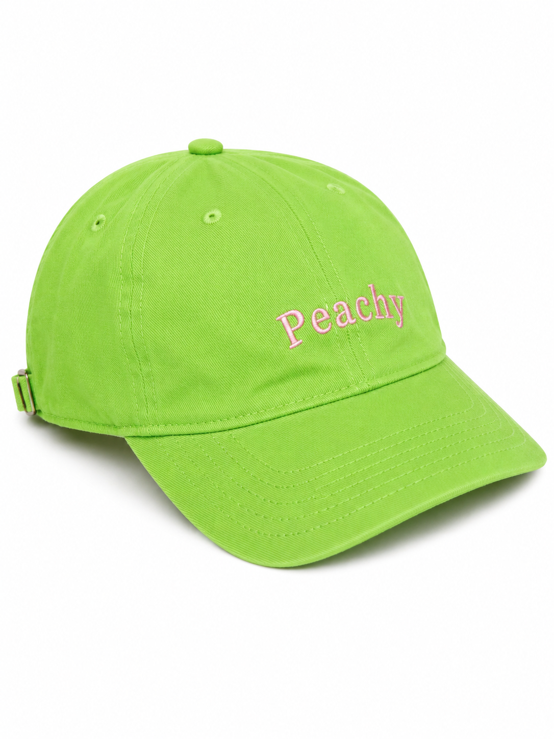 The proud peach silky lined PEACHY cap in acid green