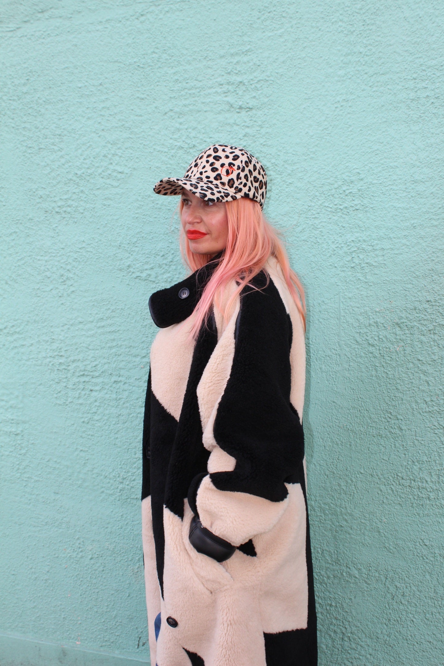 Proud peach leopard print silky lined baseball cap