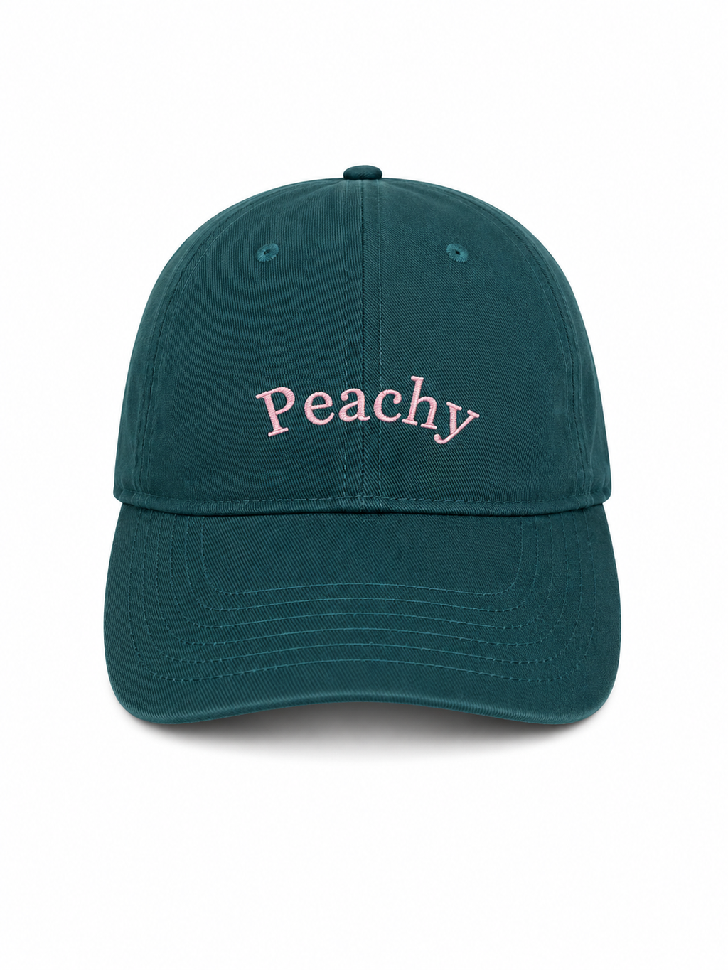 The proud peach silky lined PEACHY cap in deep forest green.