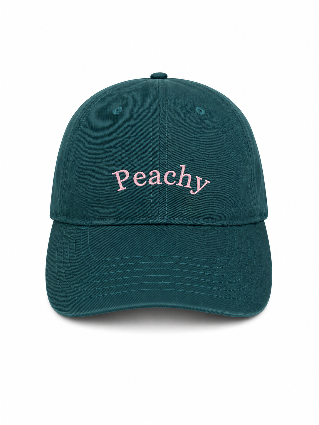The proud peach silky lined PEACHY cap in deep forest green.