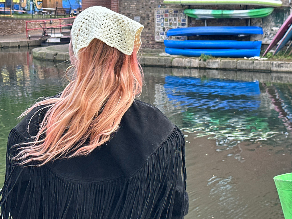 Proud peach hair bandana silky lined in yellow