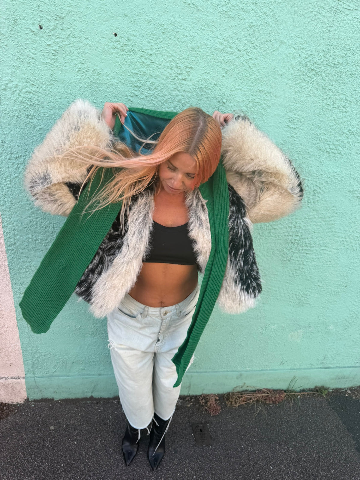 The Silky Lined Hood Scarf in emerald green