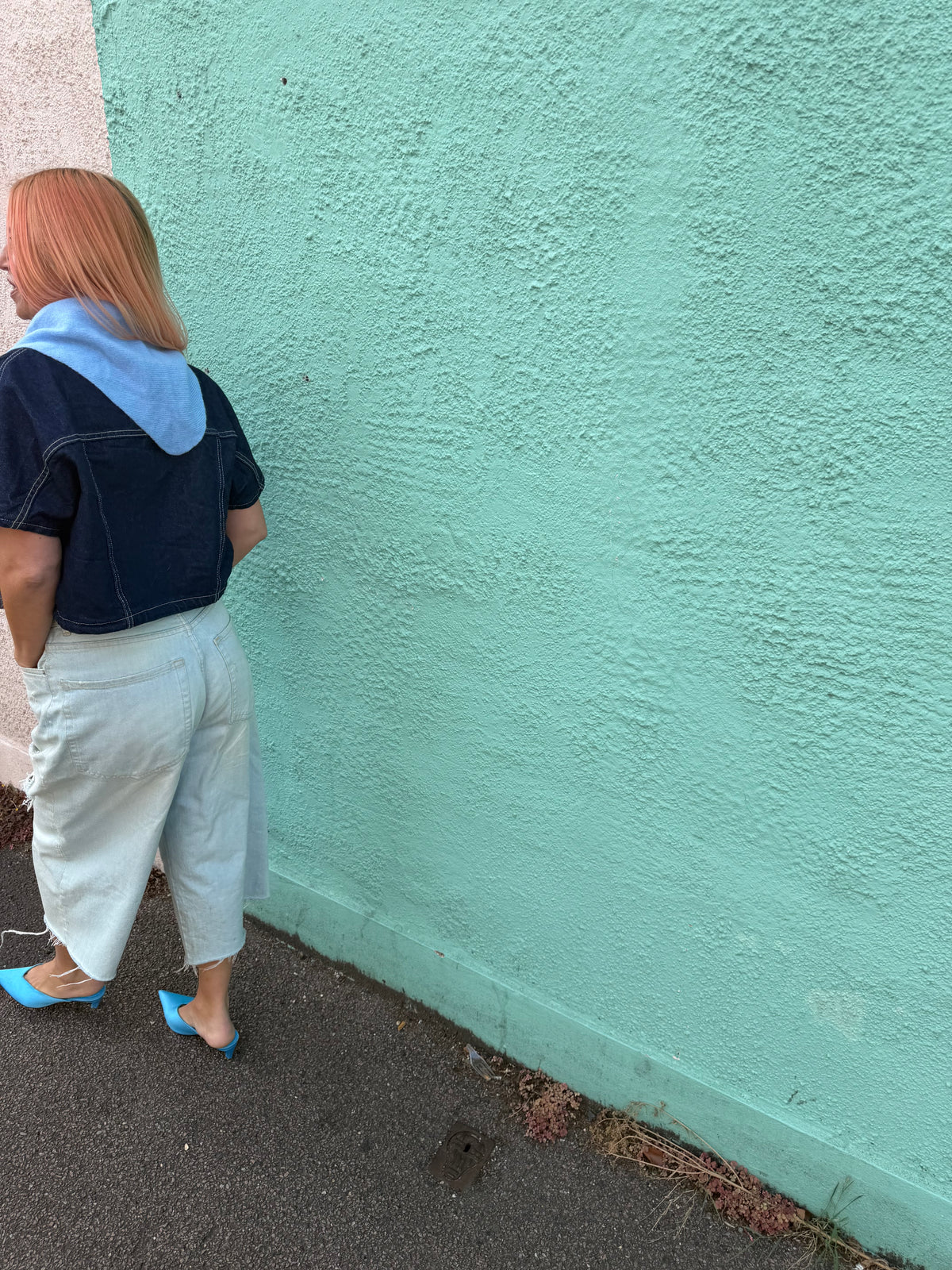 Proud Peach Cashmere Triangle Scarf in Baby Blue