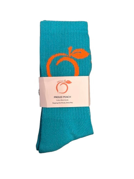 proud peach cotton blend socks in teal