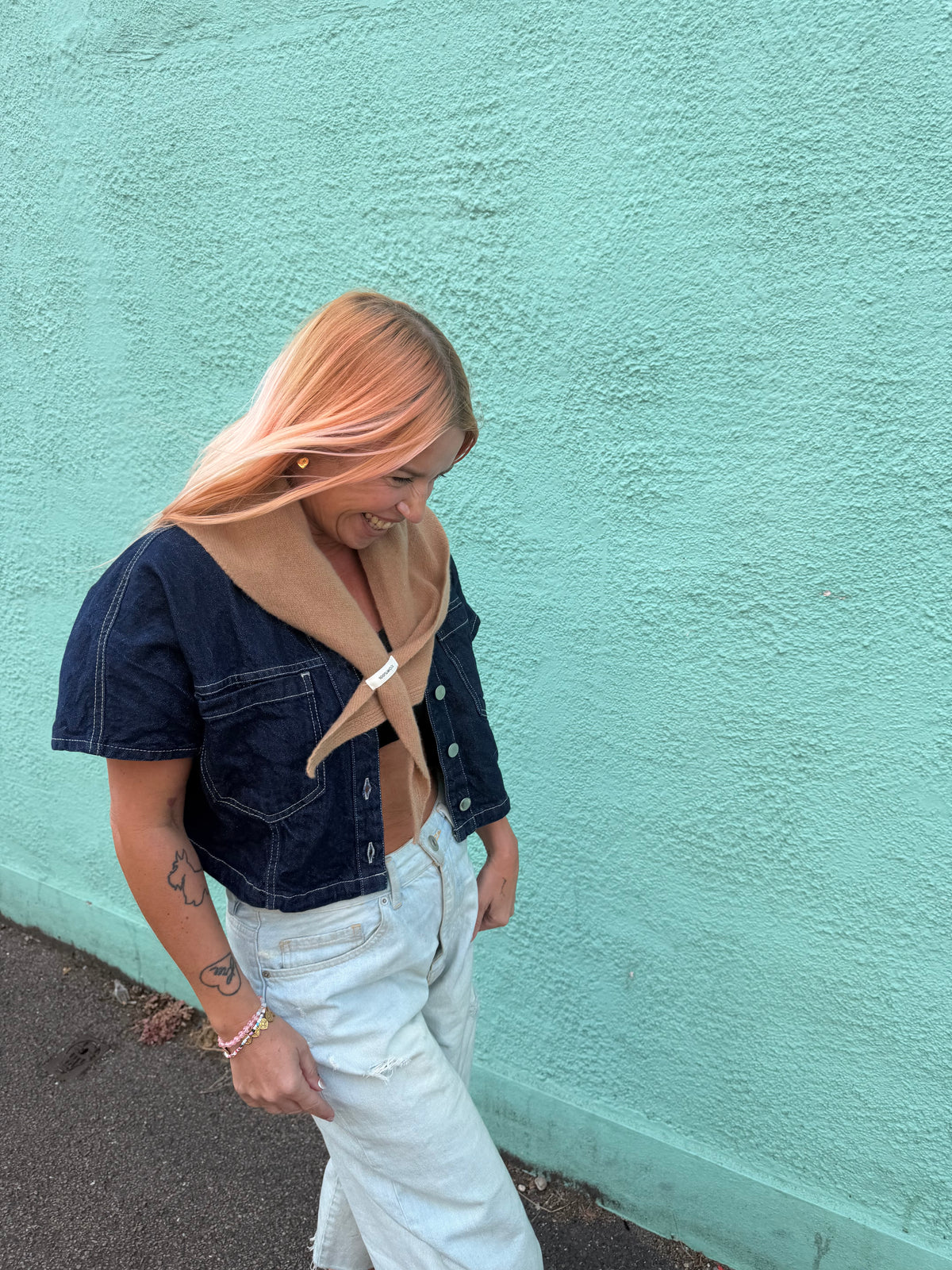 Proud Peach Cashmere Triangle Scarf in walnut