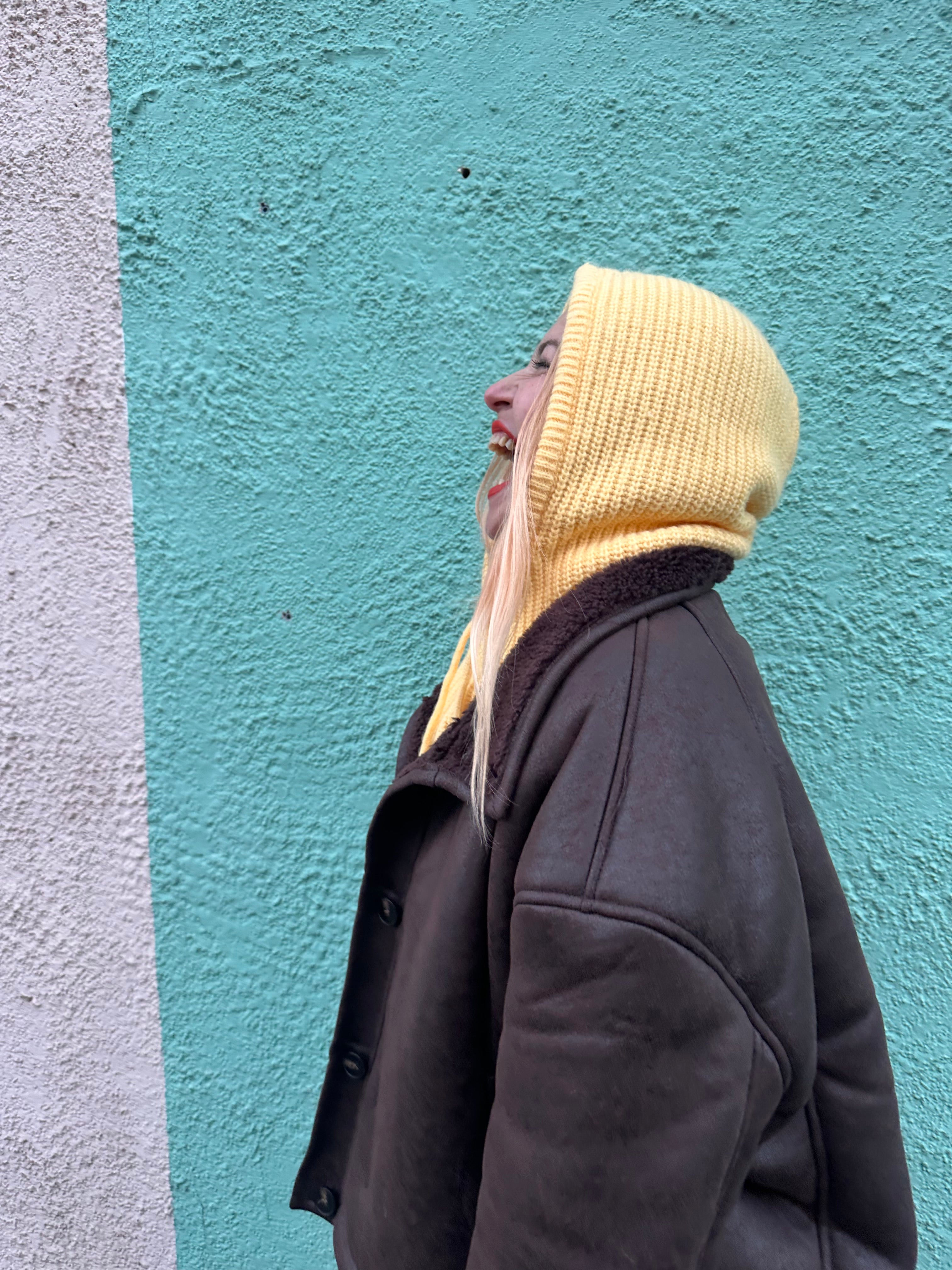 The its proud peach silky lined snood in butter yellow