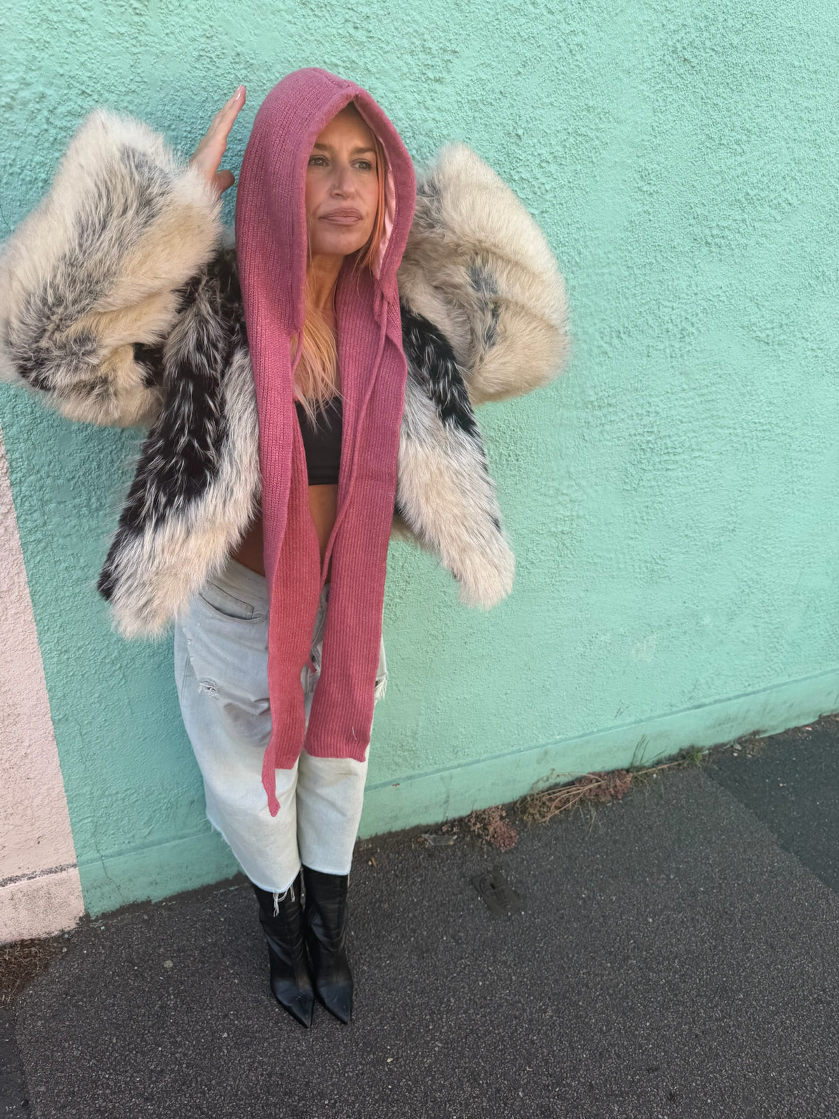The Silky Lined Hood Scarf in rose pink