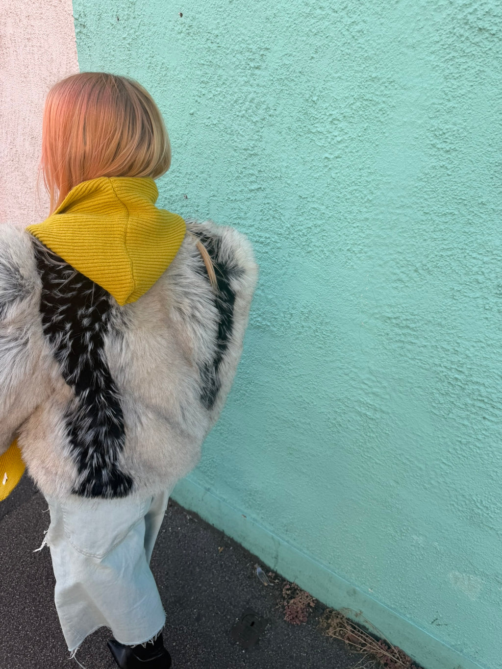 The Silky Lined Hood Scarf in mustard yellow