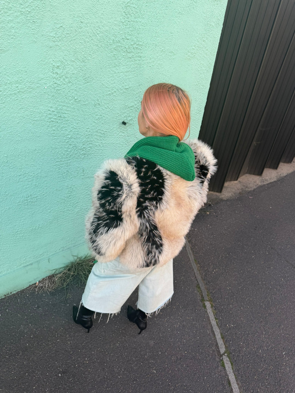 The Silky Lined Hood Scarf in emerald green