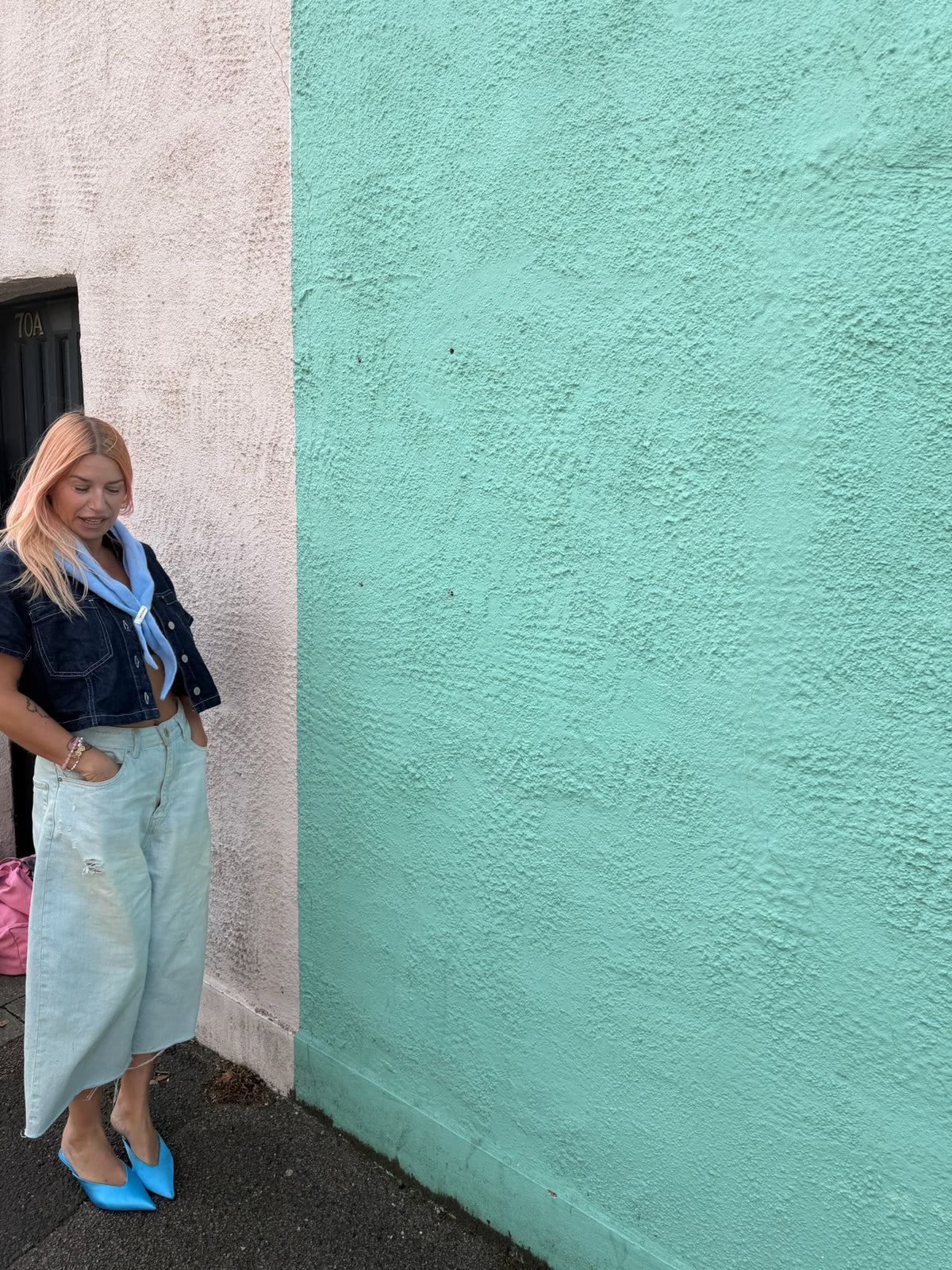 Proud Peach Cashmere Triangle Scarf in Baby Blue