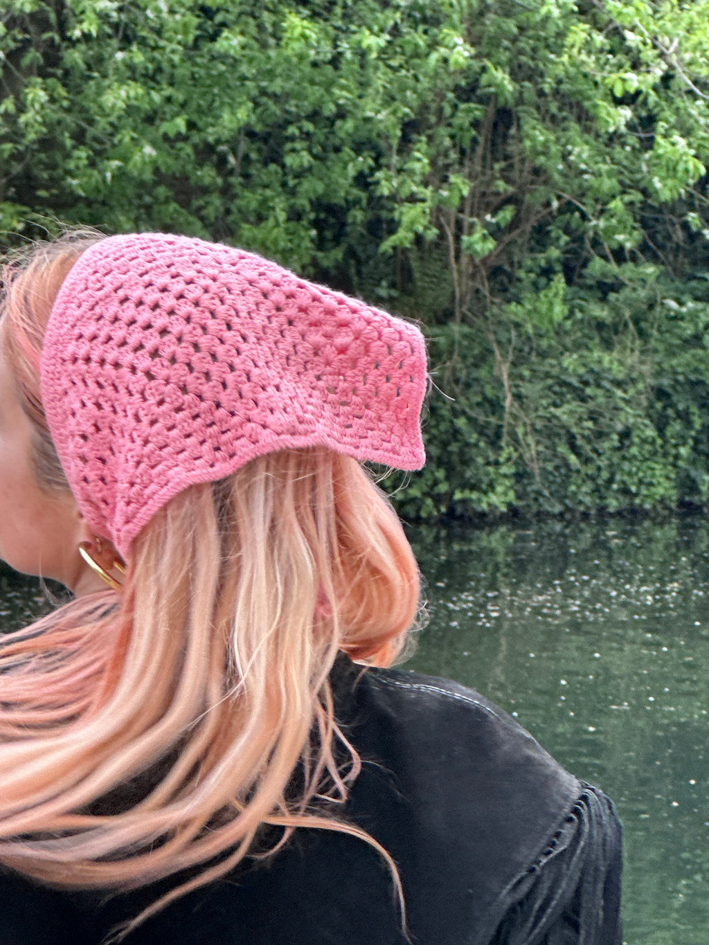 Proud peach hair bandana silky lined in rose pink