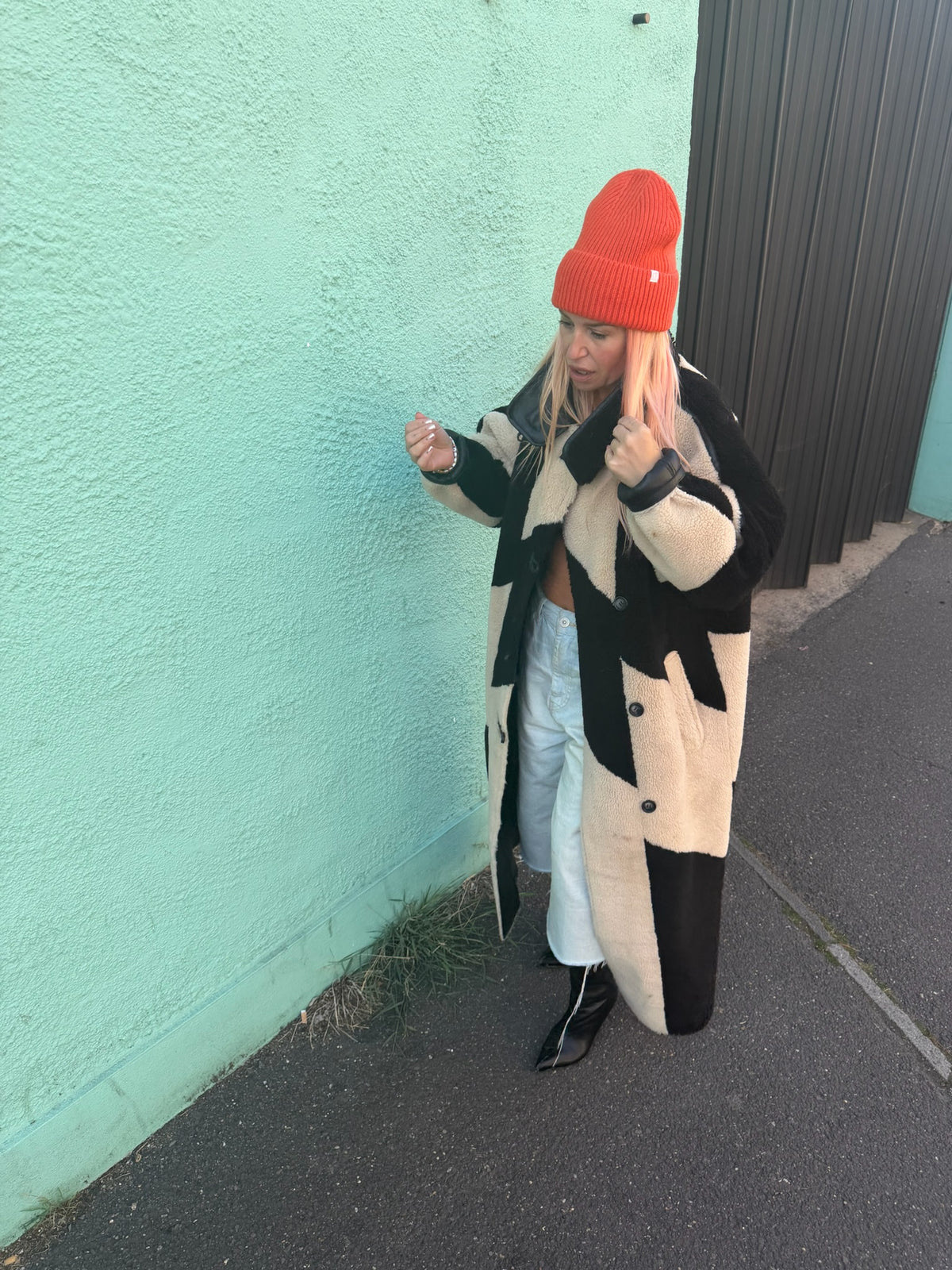 proud peach 100% merino wool beanie in burnt orange