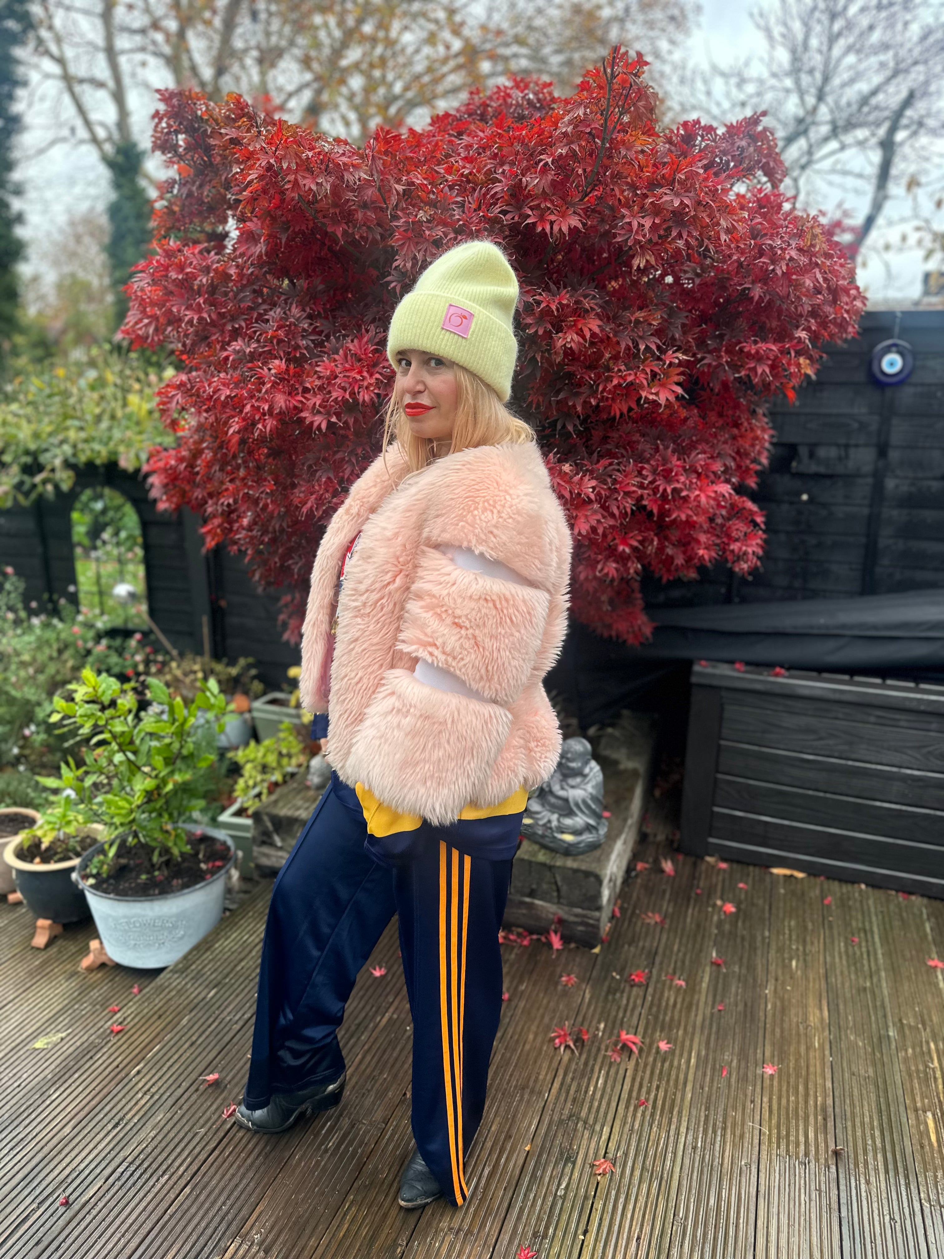 Angora mix beanie in pastel yellow