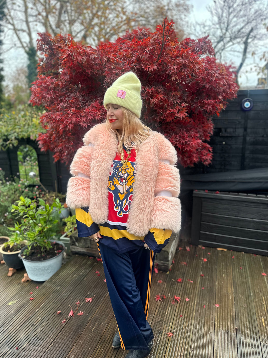 Angora mix beanie in pastel yellow