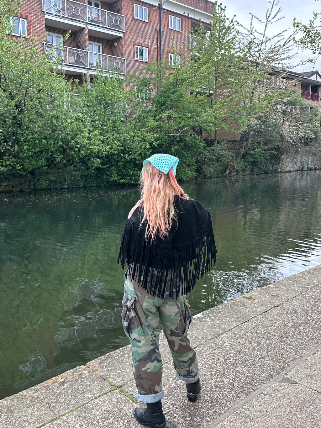 Proud peach hair bandana silky lined in mint