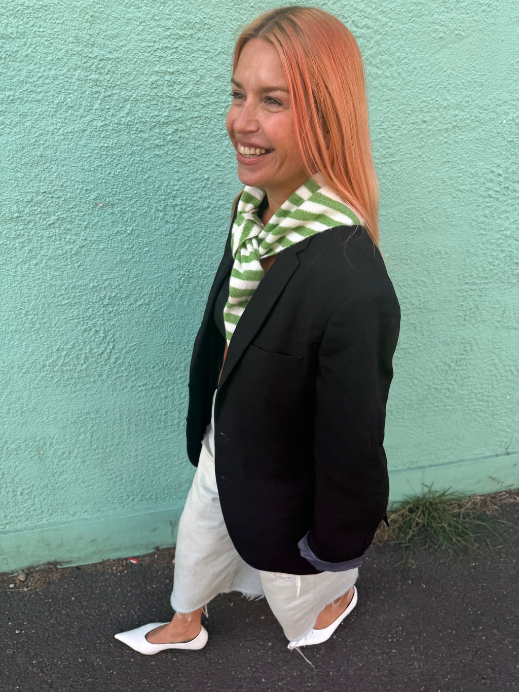 the light weight proud peach stiped two tone triangle scarf green white stripe