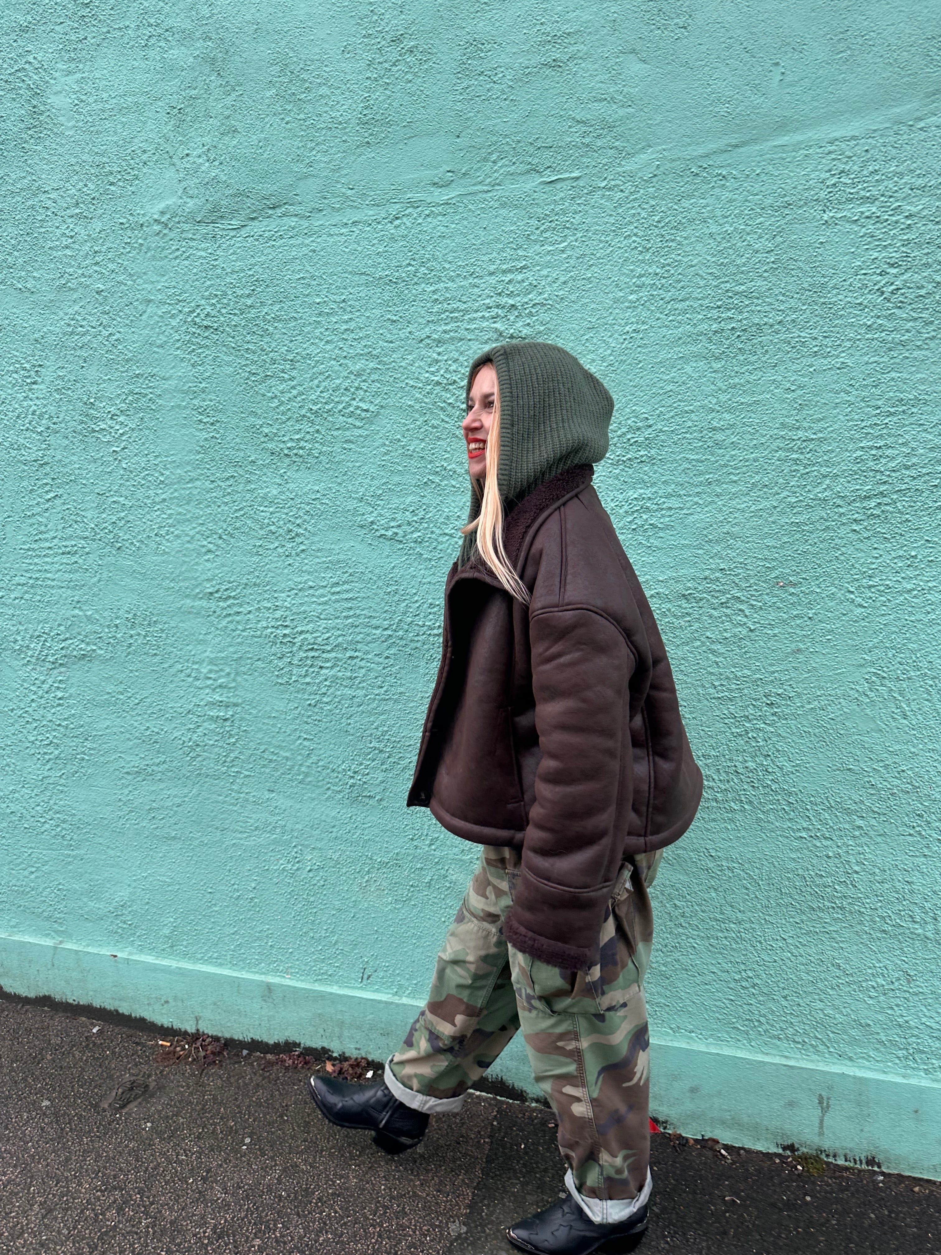 The its proud peach silky lined snoods in khaki green