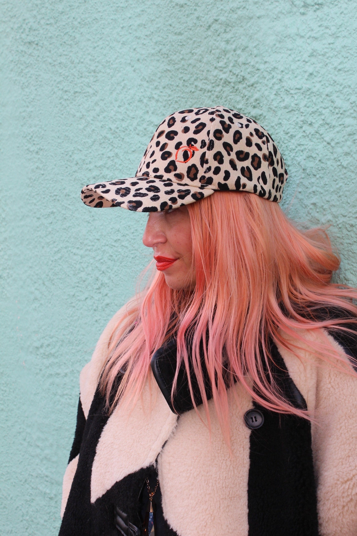 Proud peach leopard print silky lined baseball cap