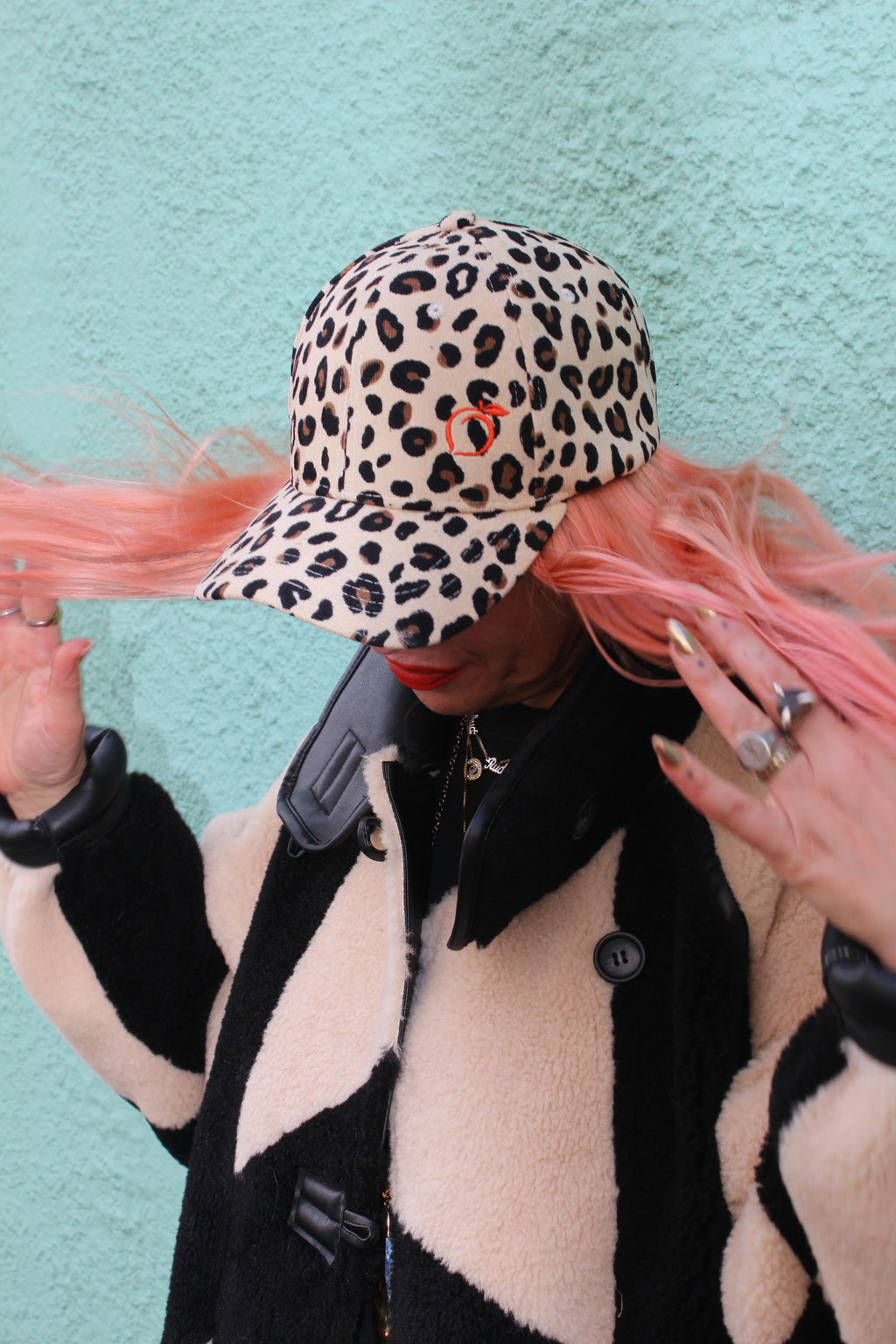 Proud peach leopard print silky lined baseball cap