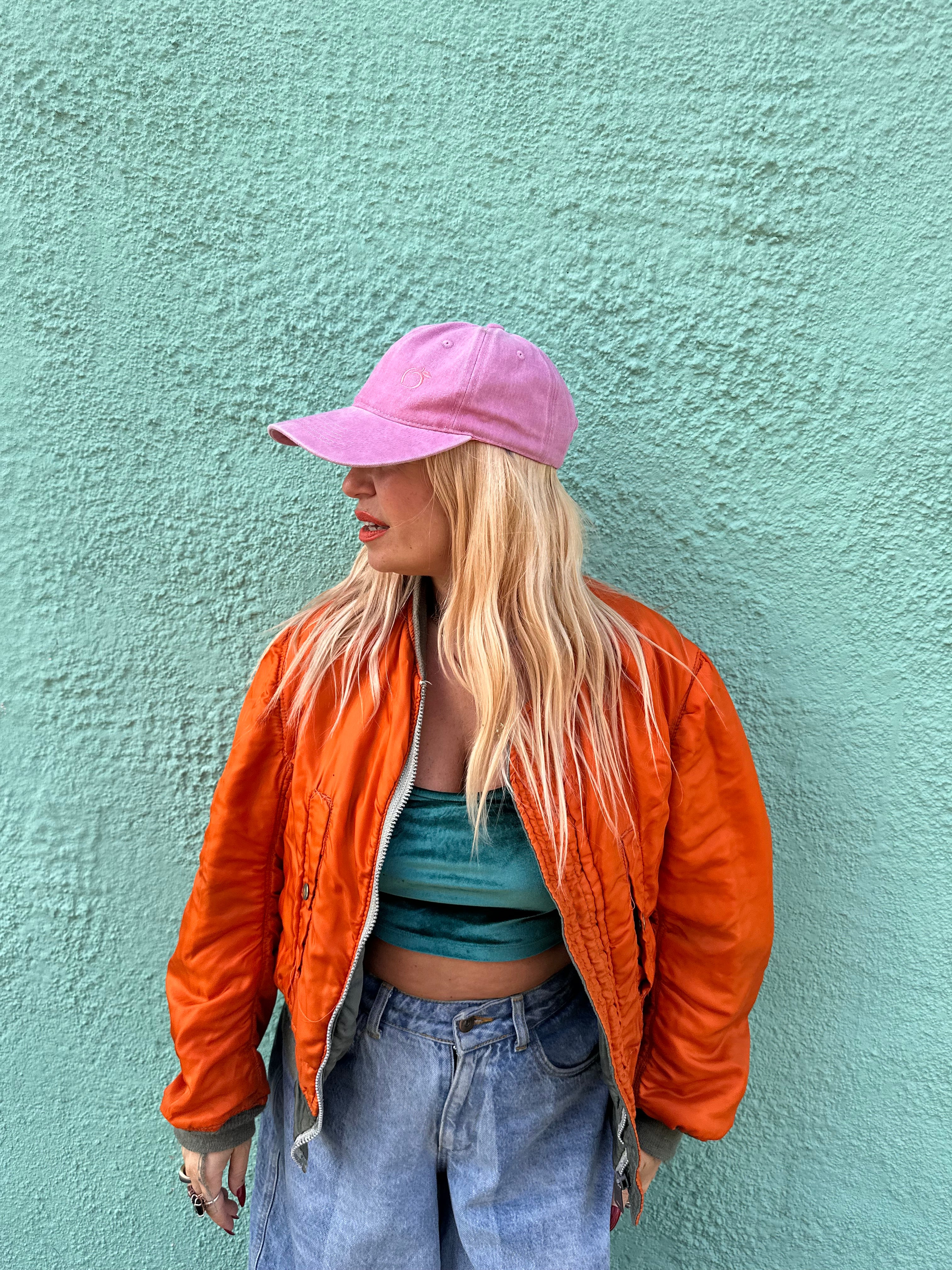 silky lied baseball cap in baby pink