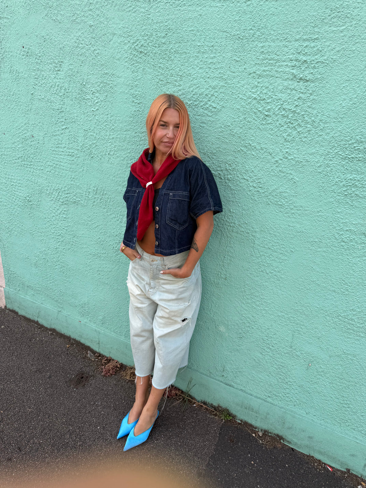 Proud Peach Cashmere Triangle Scarf in Red