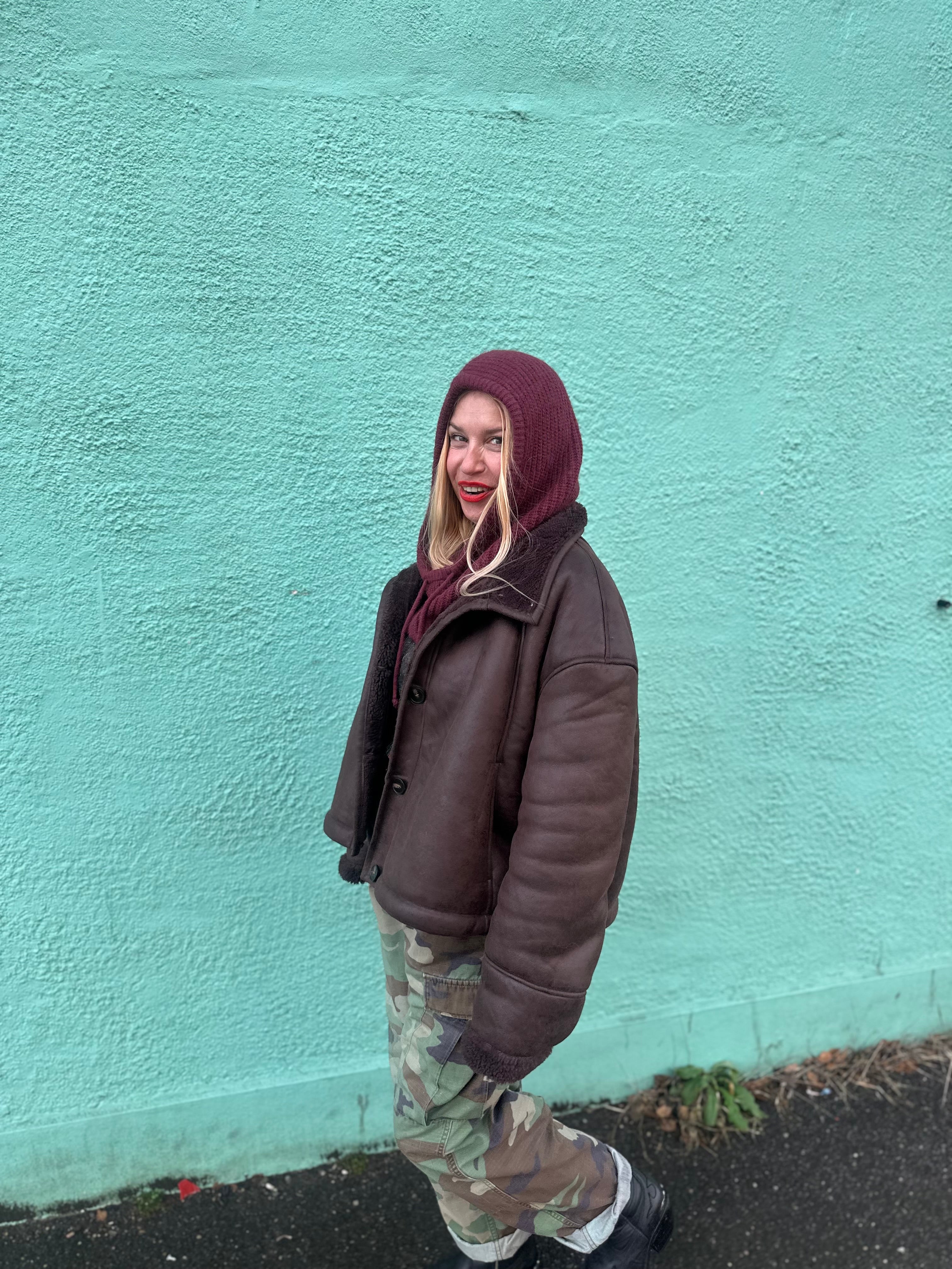 The its proud peach silky lined snood in burgandy