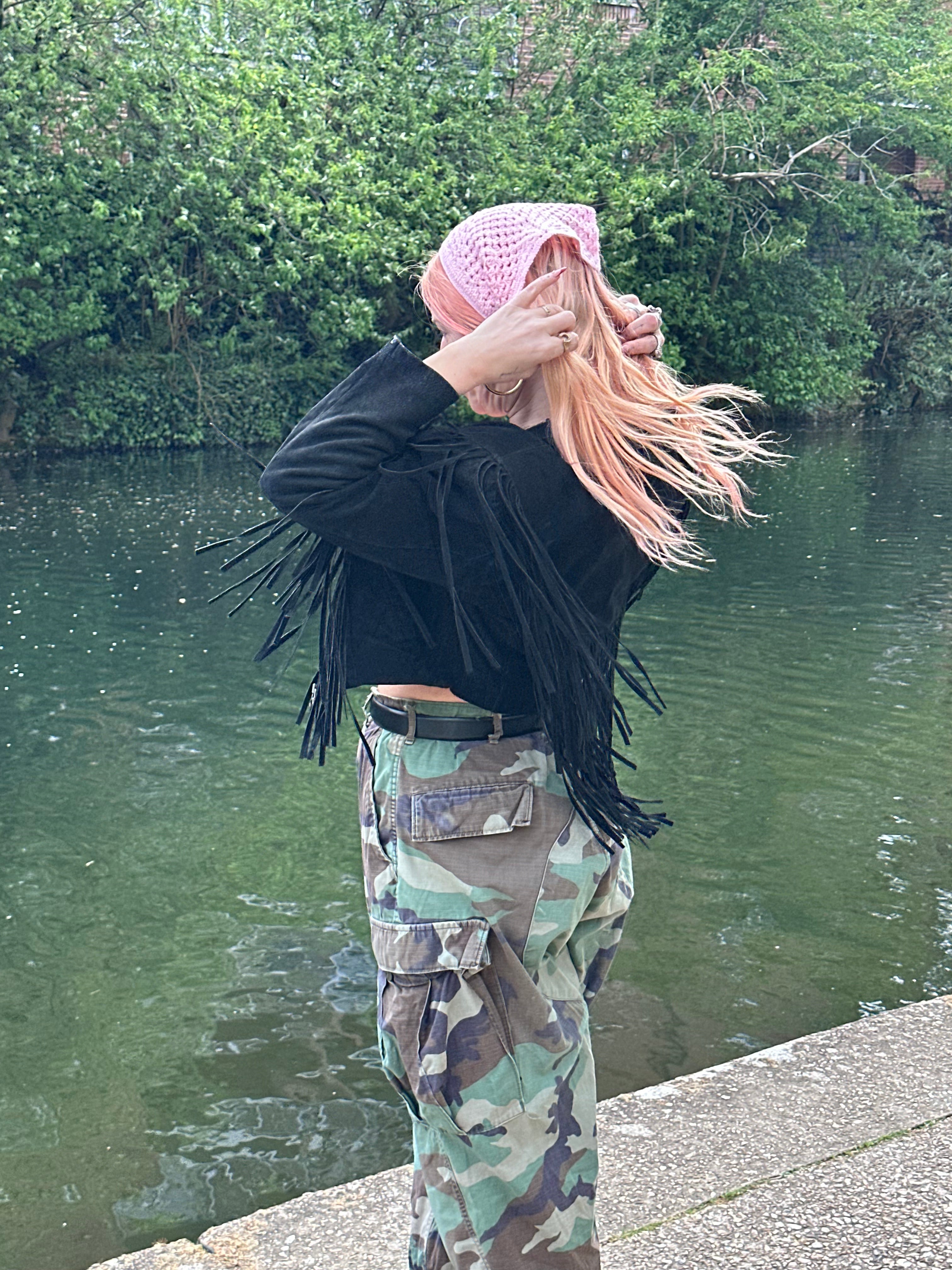 Proud peach hair bandana silky lined in baby pink