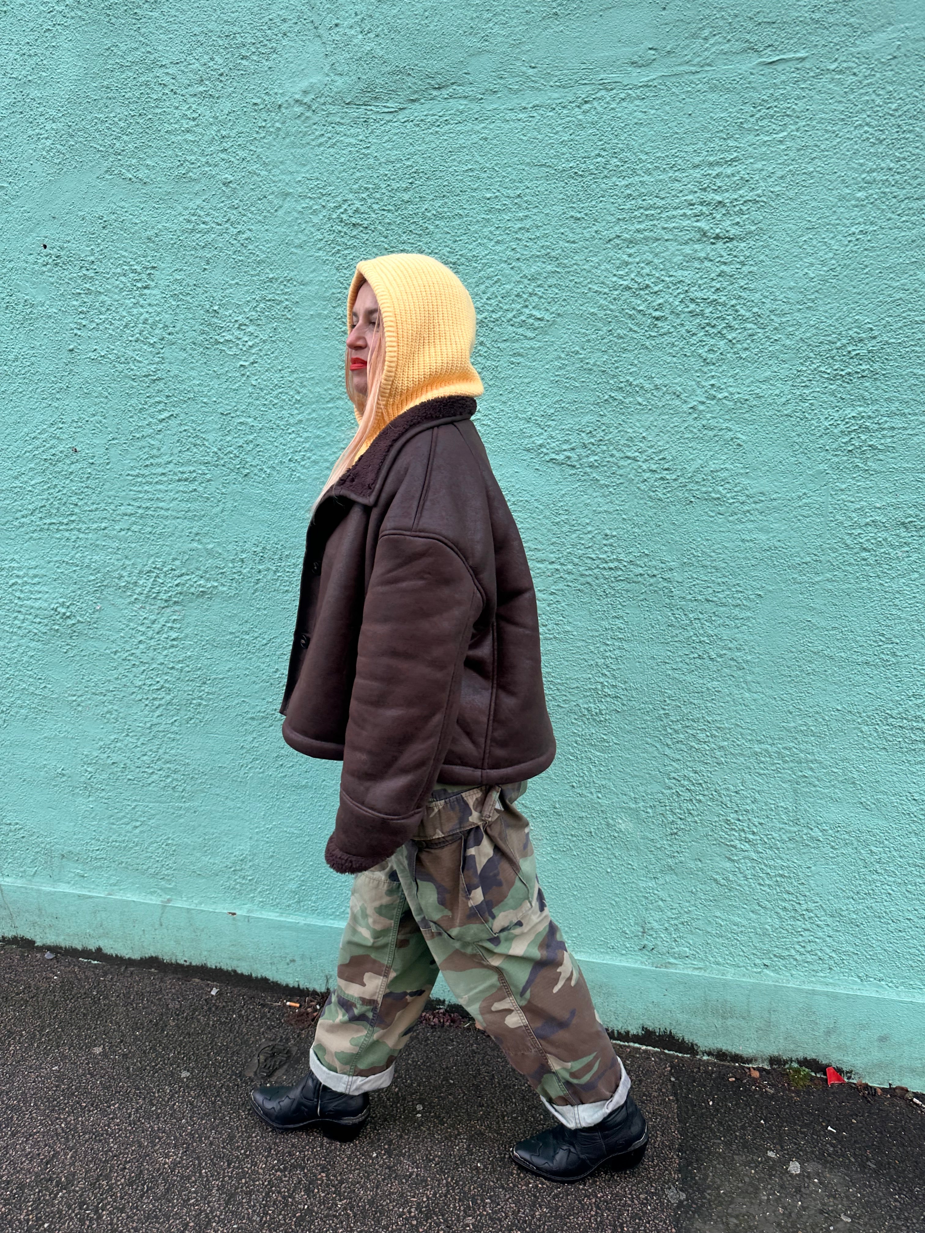 The its proud peach silky lined snood in butter yellow