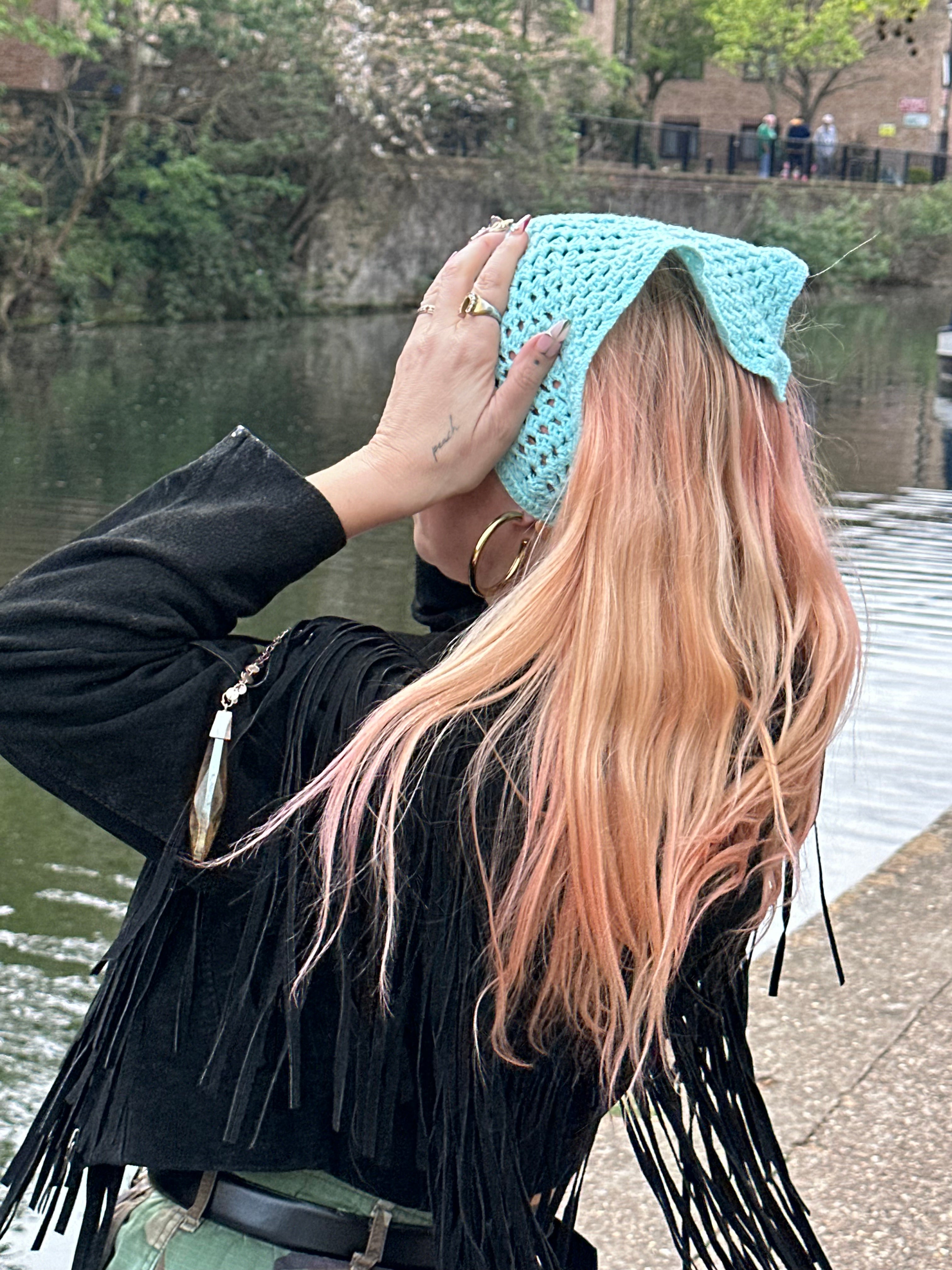 Proud peach hair bandana silky lined in mint