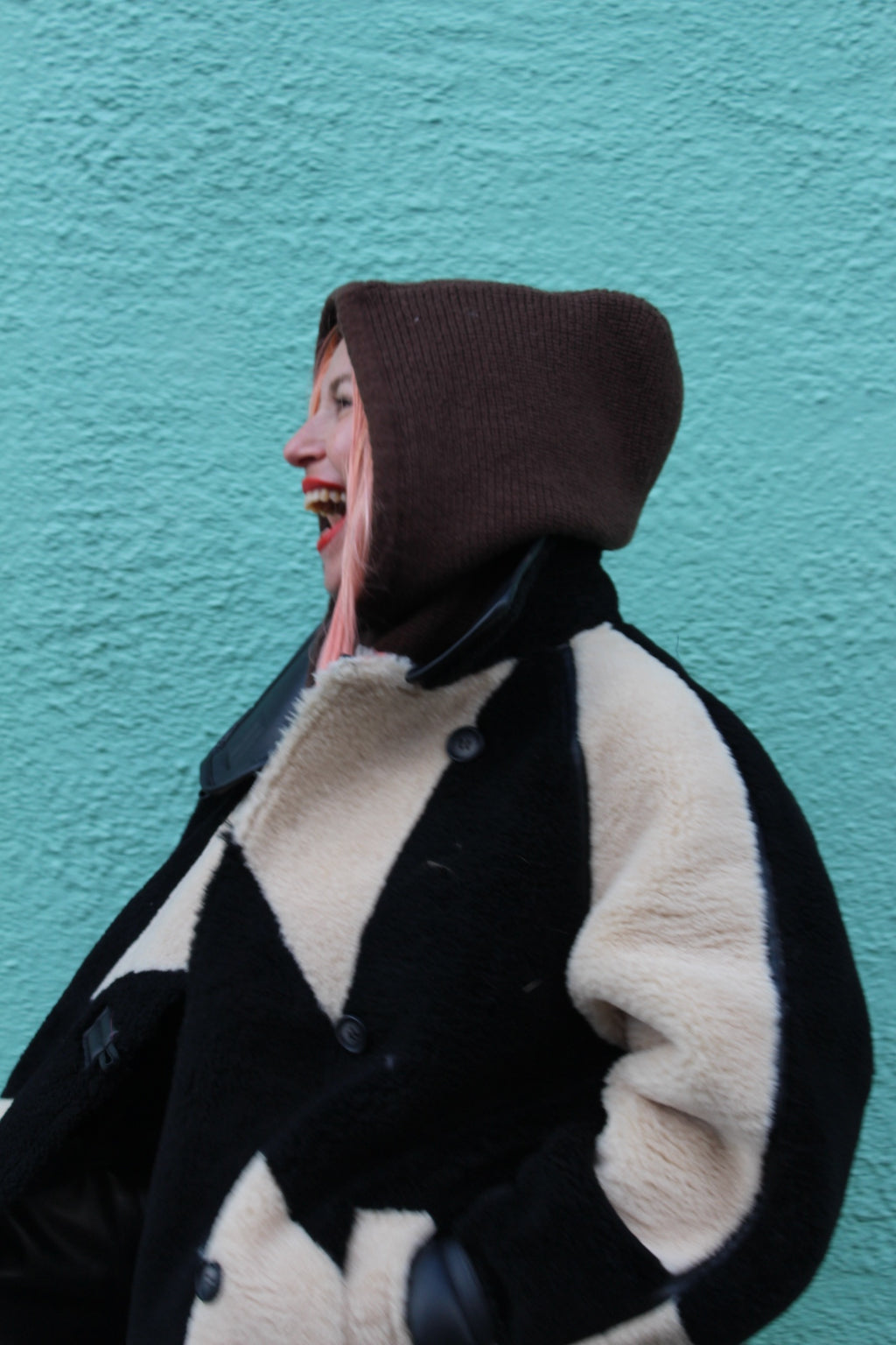 Proud peach silky lined cashmere blend snood in brown