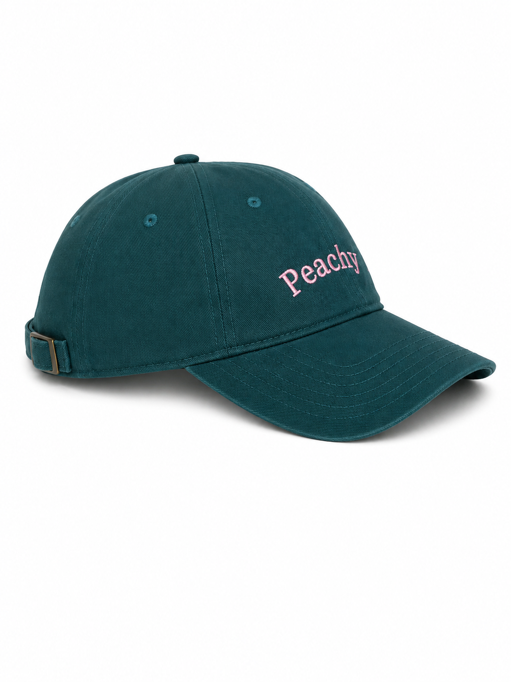 The proud peach silky lined PEACHY cap in deep forest green.