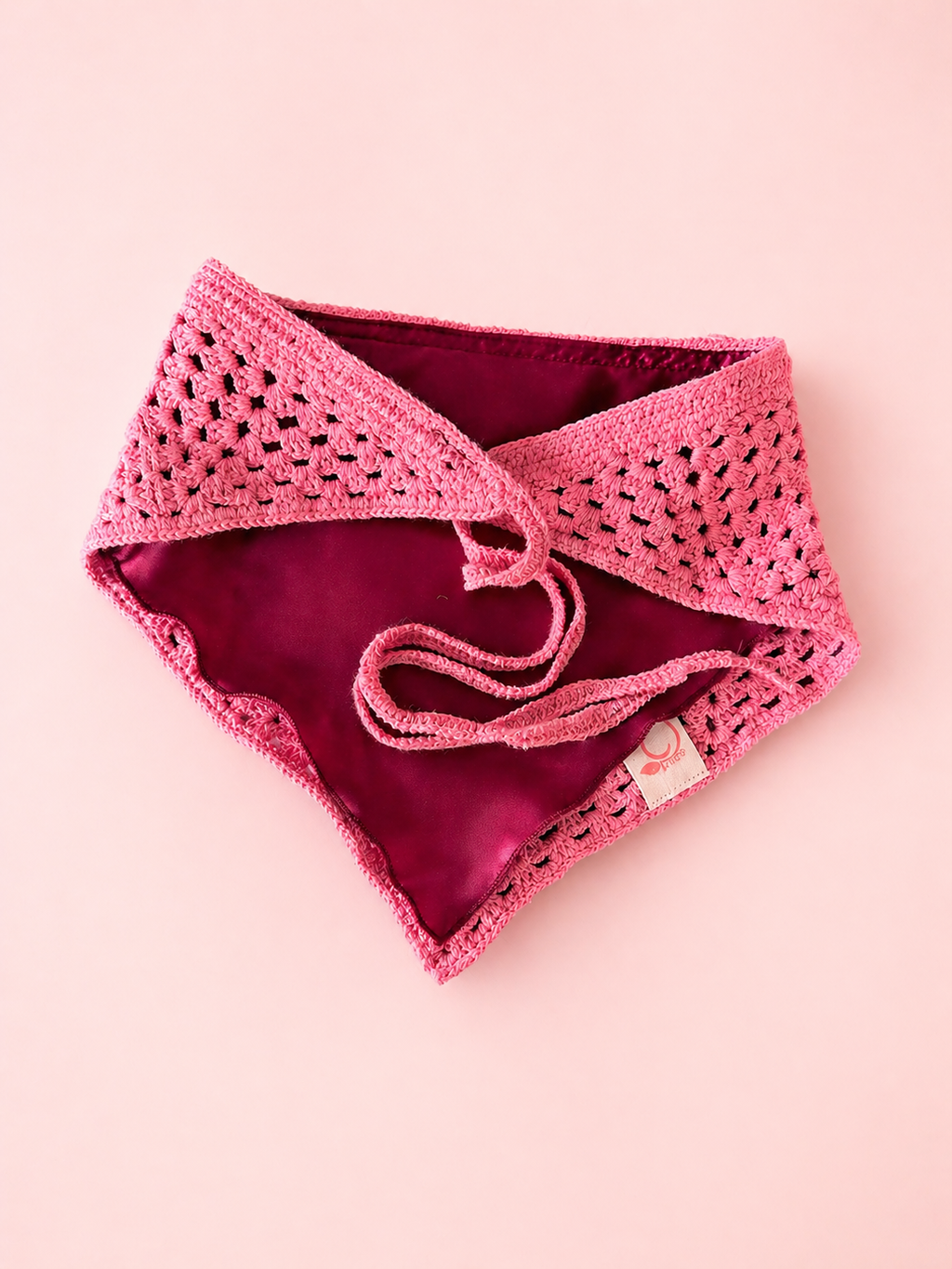 Proud peach hair bandana silky lined in rose pink