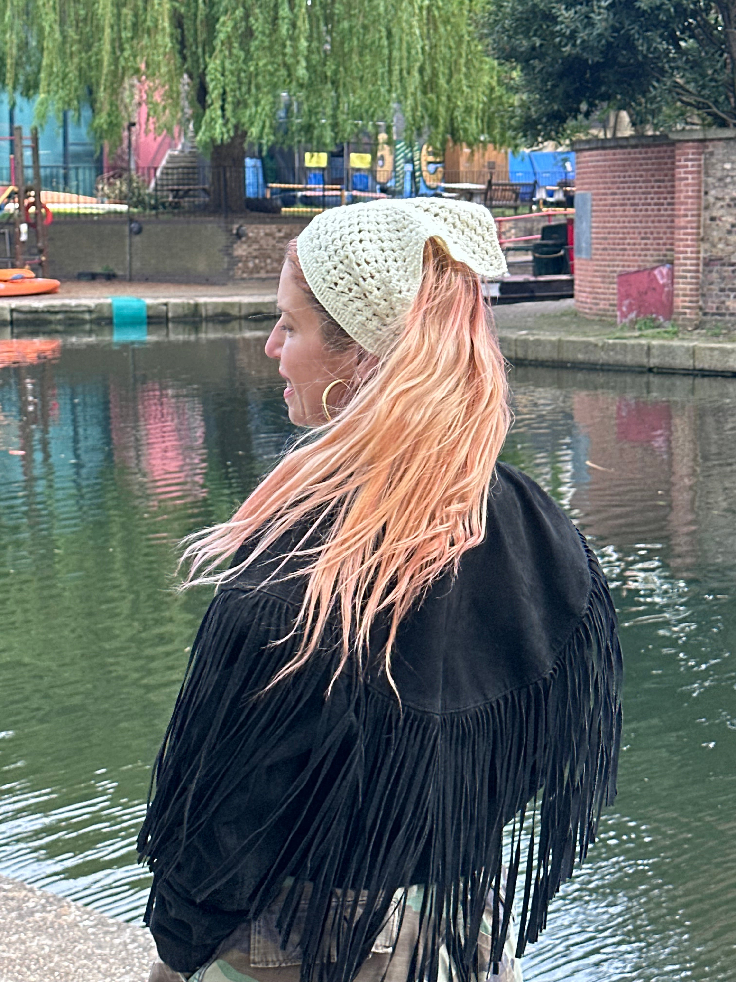 Proud peach hair bandana silky lined in yellow