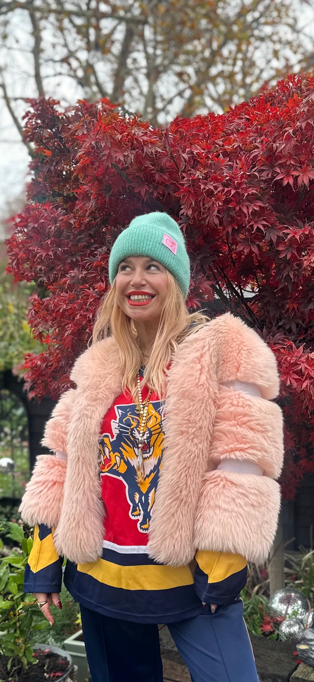 Angora mix beanie in pastel mint green