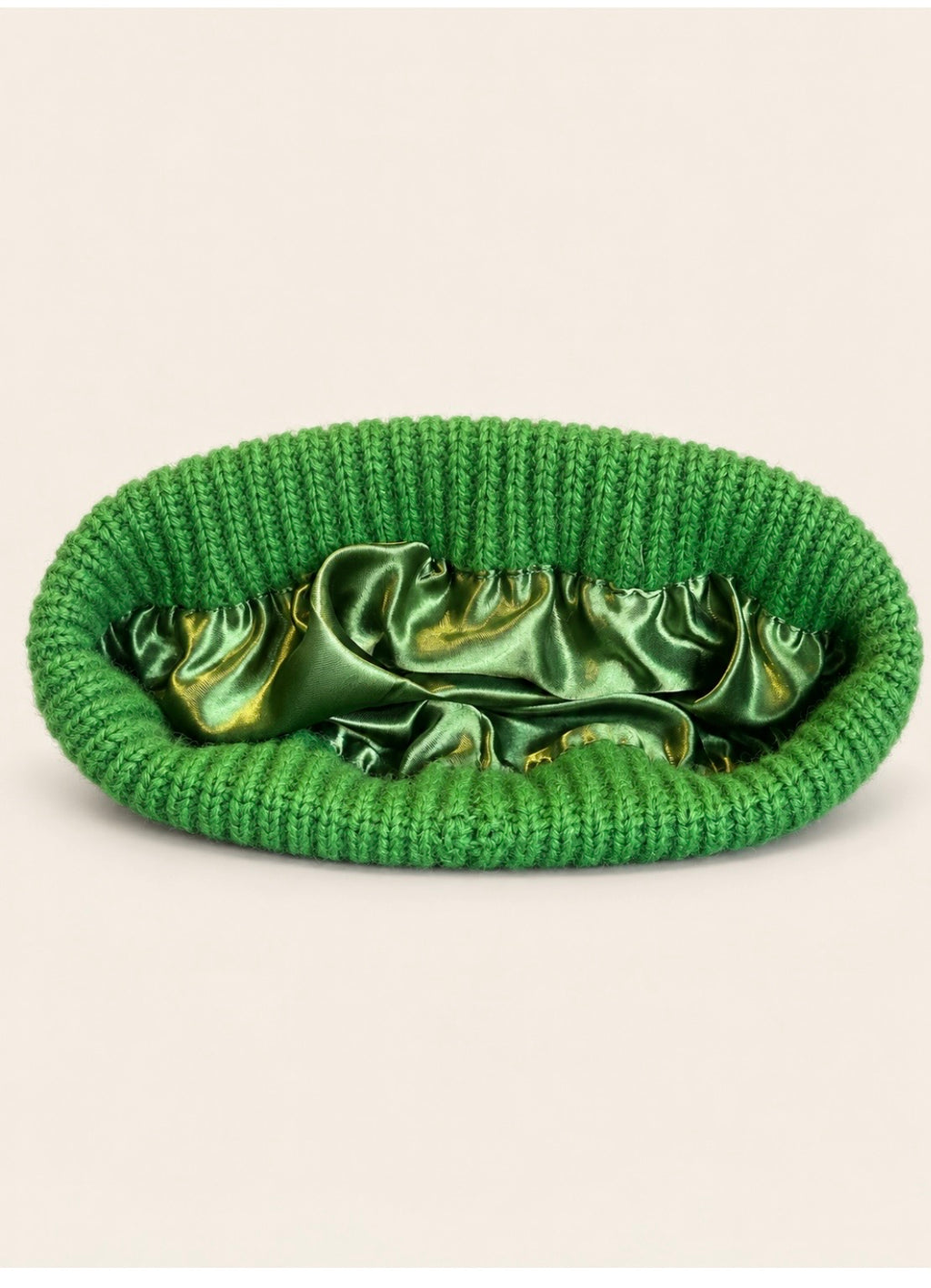 Proud peach 100% merino wool silky lined beanie in forest green