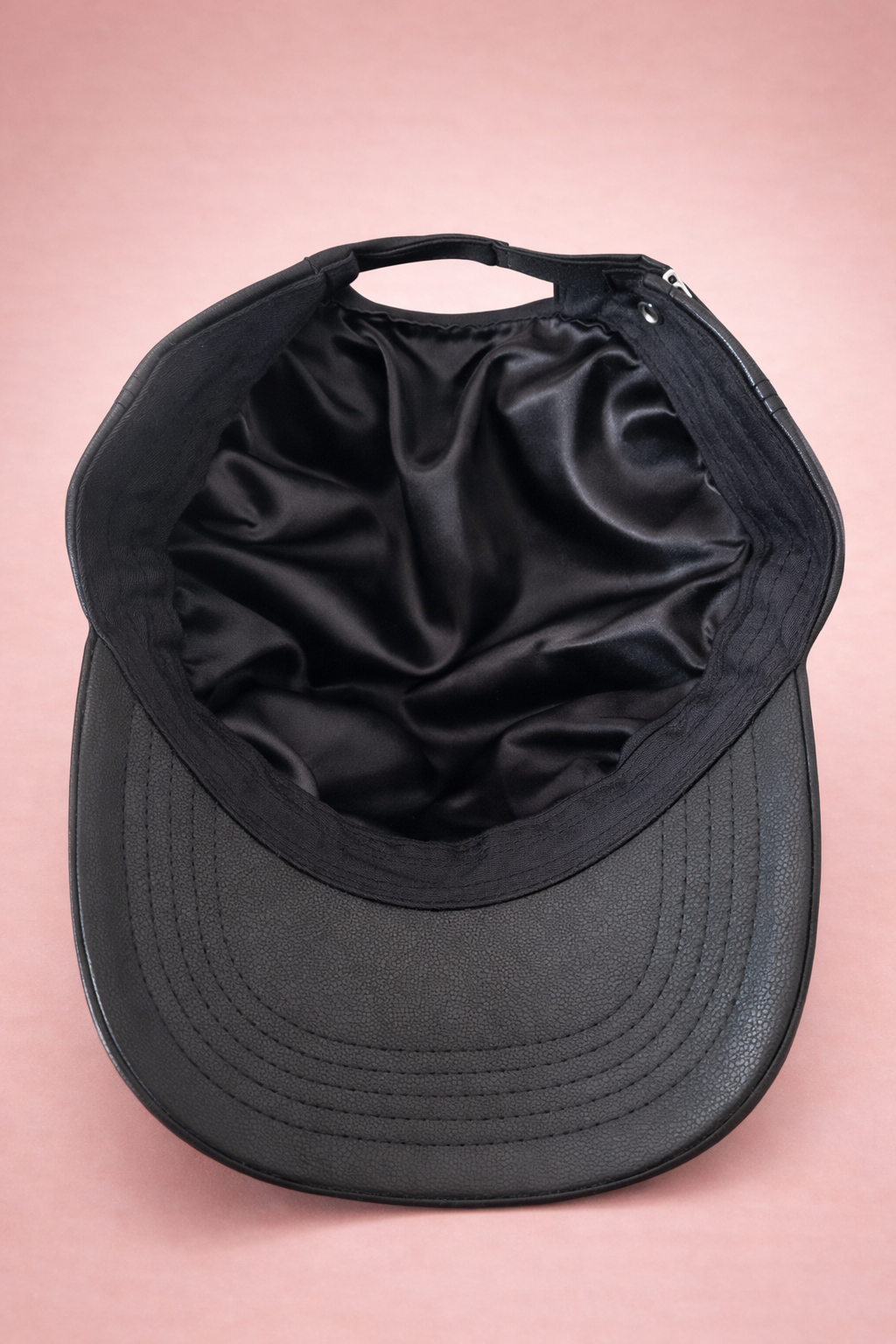 Peachy Silky-Lined Vegan Leather Cap