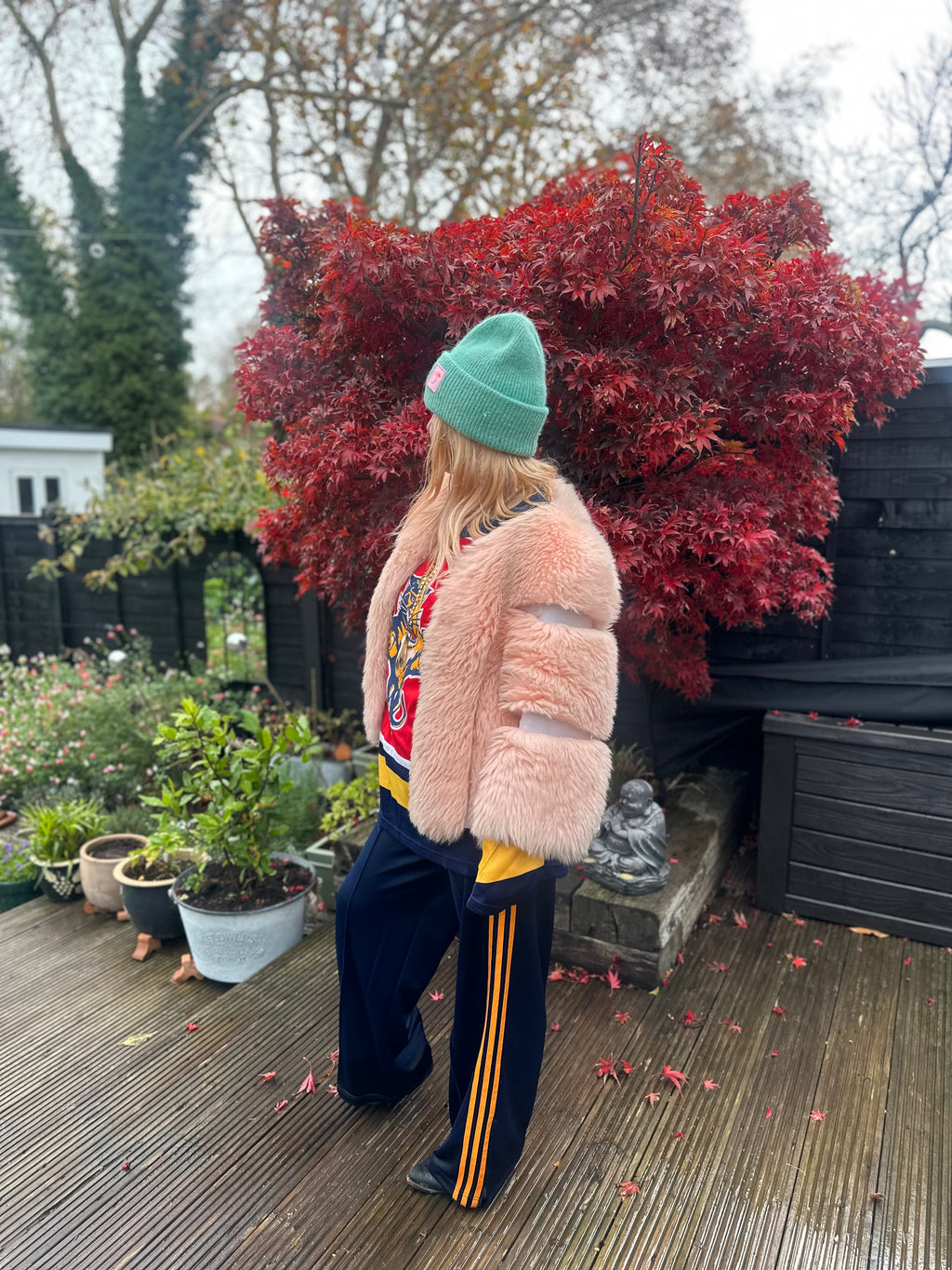 Angora mix beanie in pastel mint green