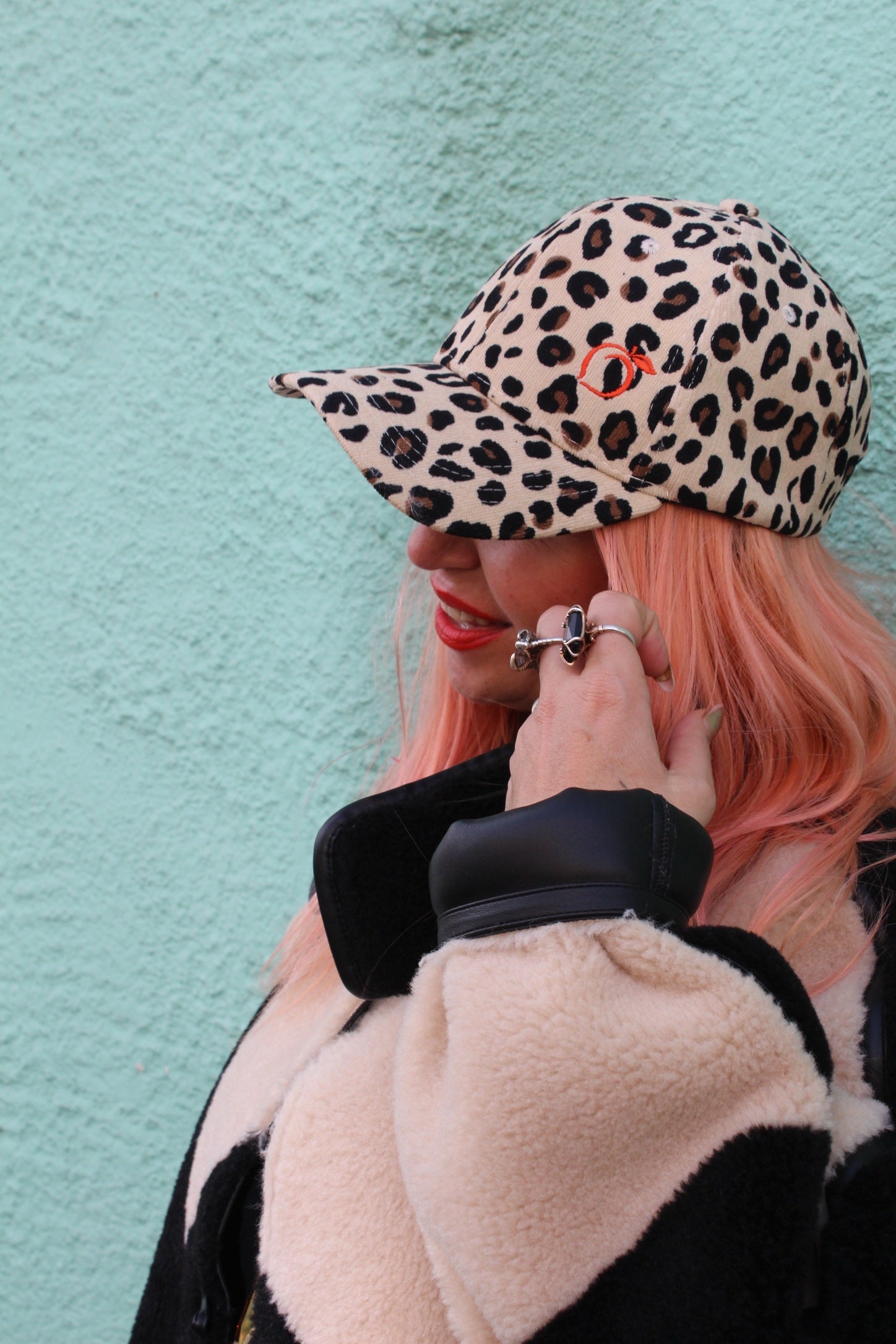 Proud peach leopard print silky lined baseball cap