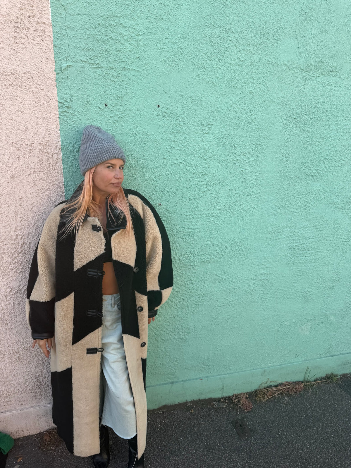 Proud peach 100% merino wool beanie in grey marl