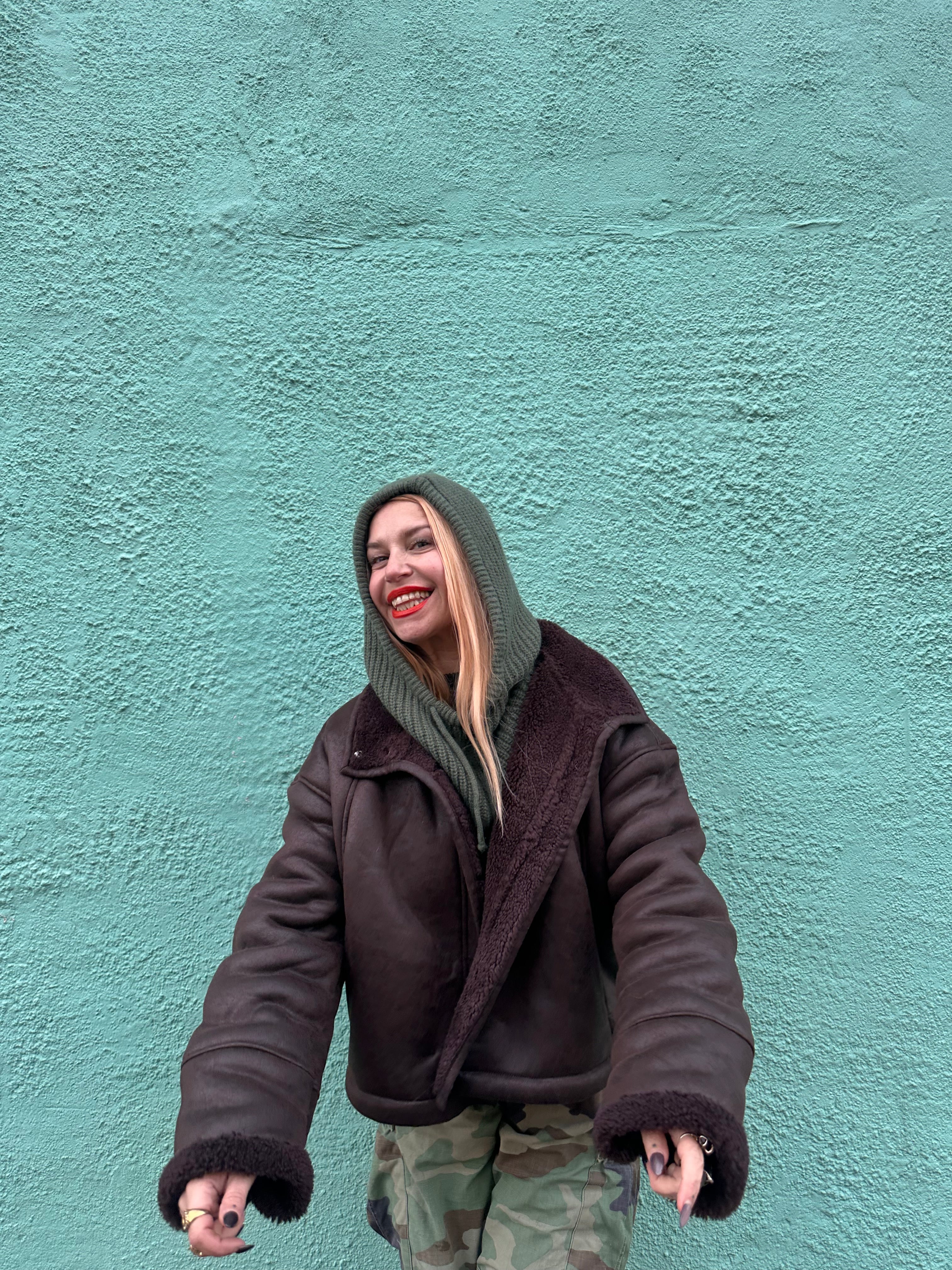 The its proud peach silky lined snoods in khaki green